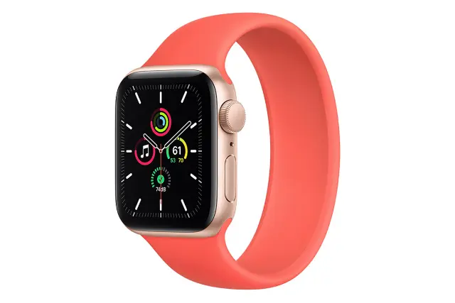 نمای نیمرخ ساعت هوشمند اپل واچ SE رنگ قرمز
