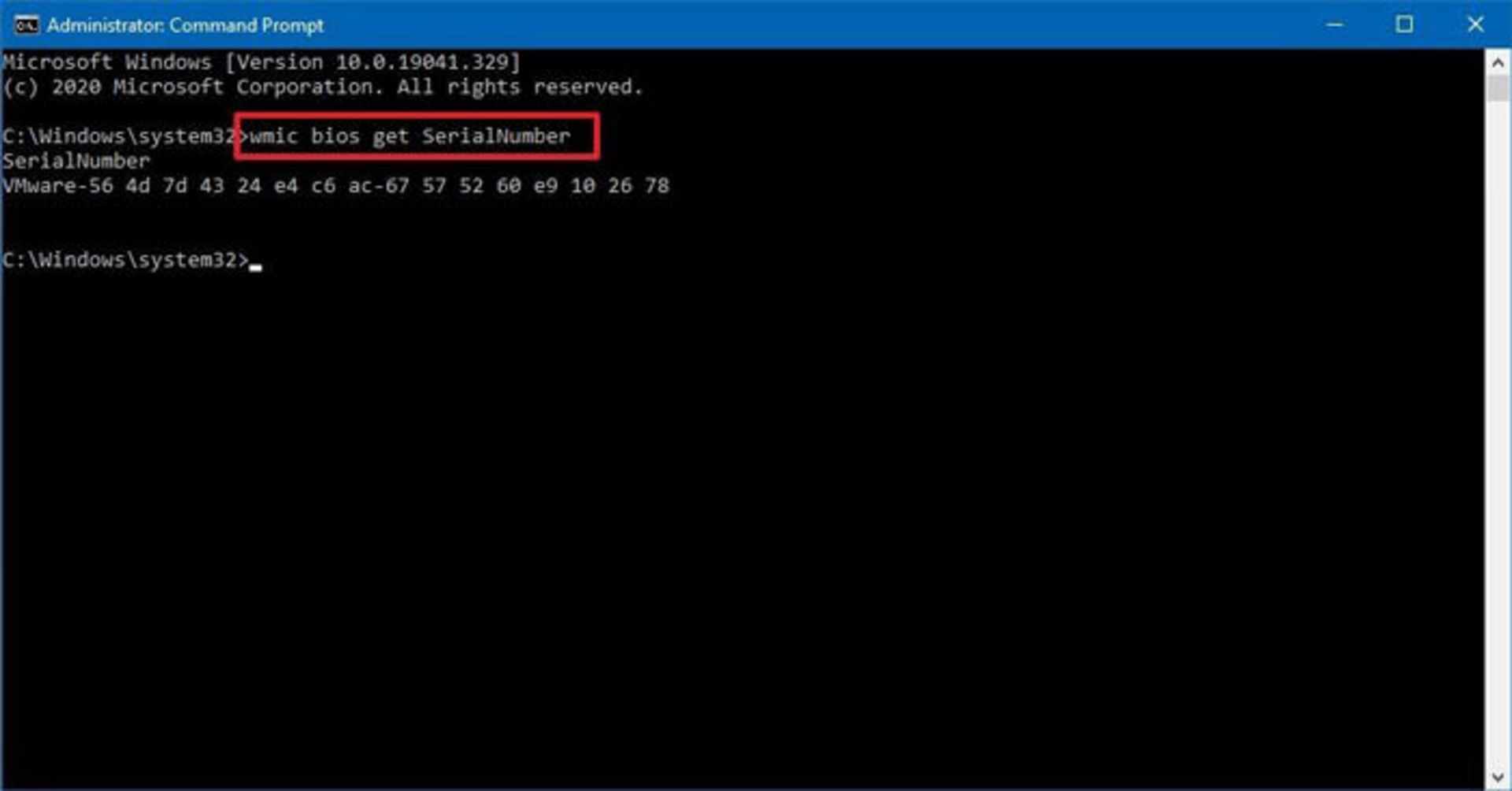 نمایش شماره سریال کامپیوتر با Command Prompt در ویندوز 10