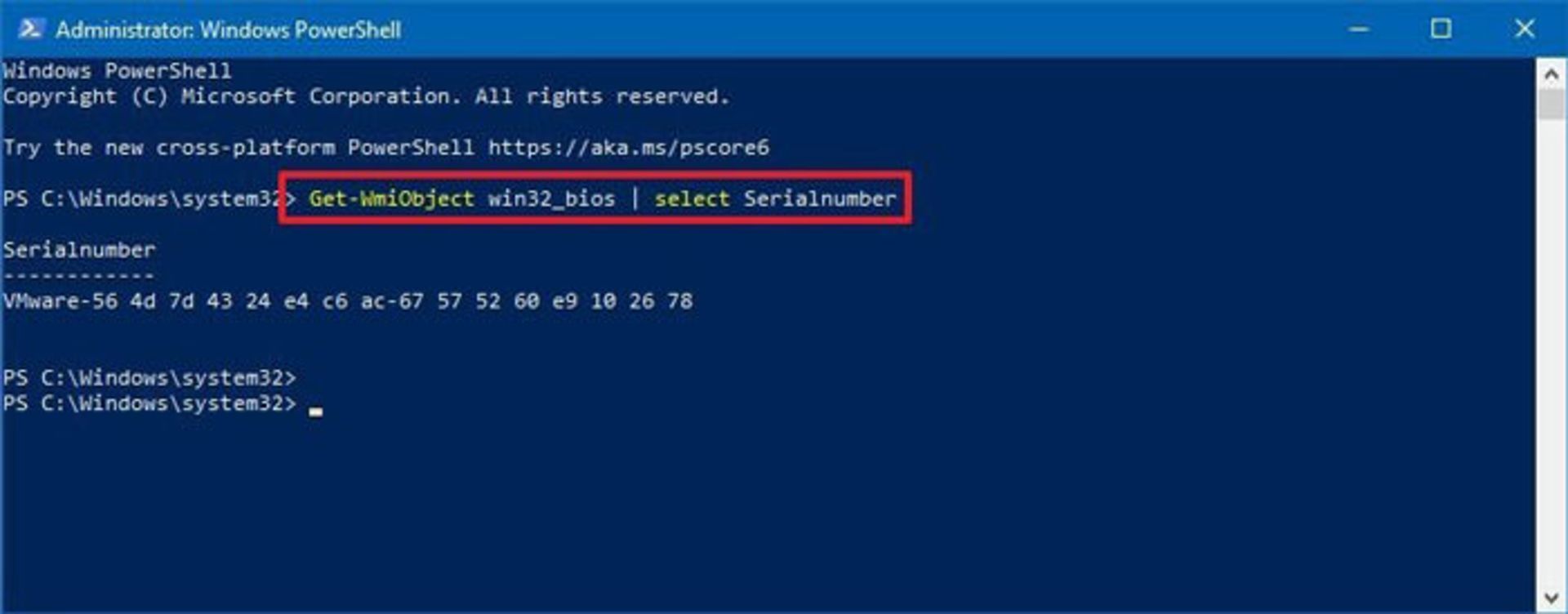 نمایش شماره سریال کامپیوتر با powershell در ویندوز 10
