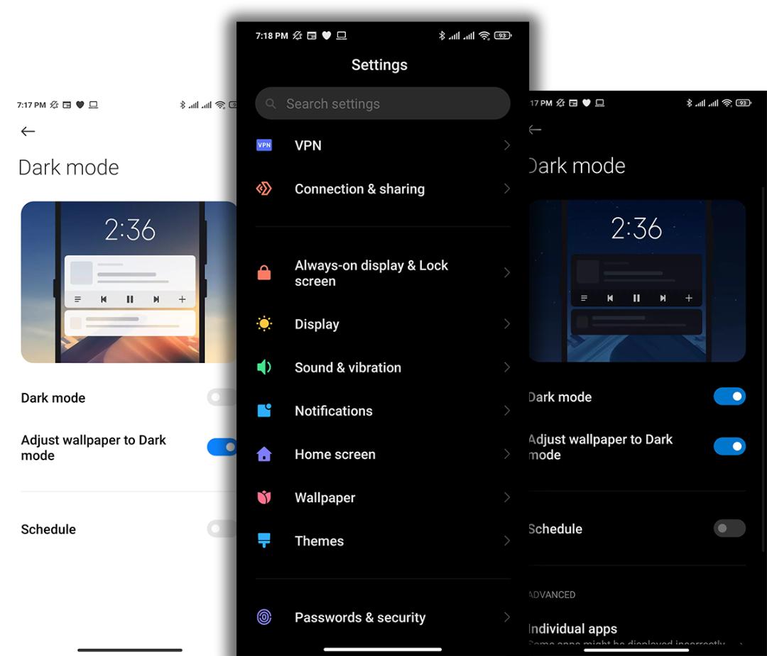 Dark Mode رابط کاربری MIUI 12 شیائومی