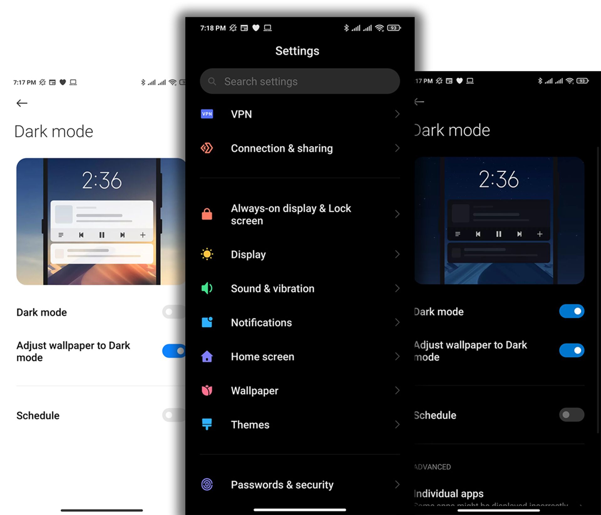 Dark Mode رابط کاربری MIUI 12 شیائومی