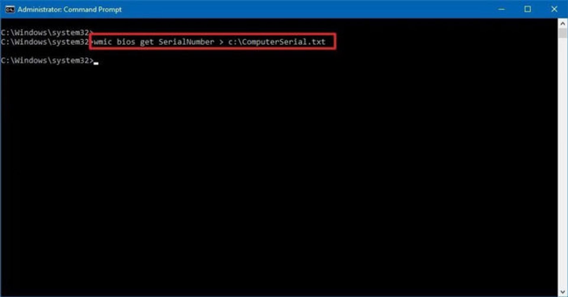 ذخیره فایل متنی شماره سریال کامپیوتر با Command Prompt  در ویندوز 10