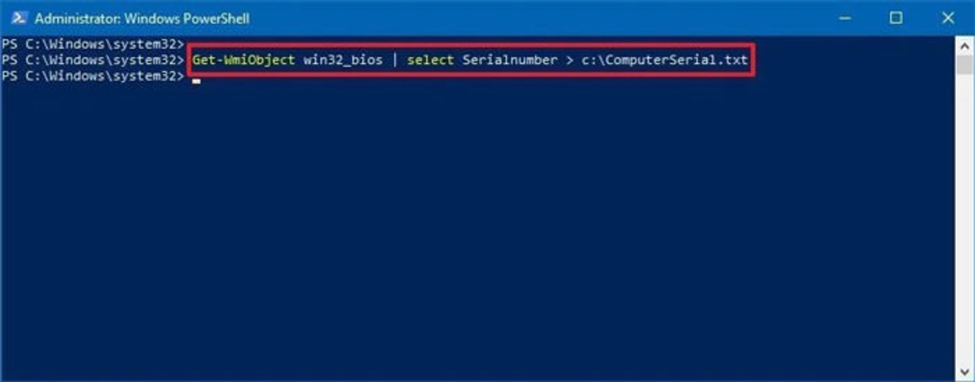 ذخیره فایل متنی شماره سریال کامپیوتر با powershell در ویندوز 10