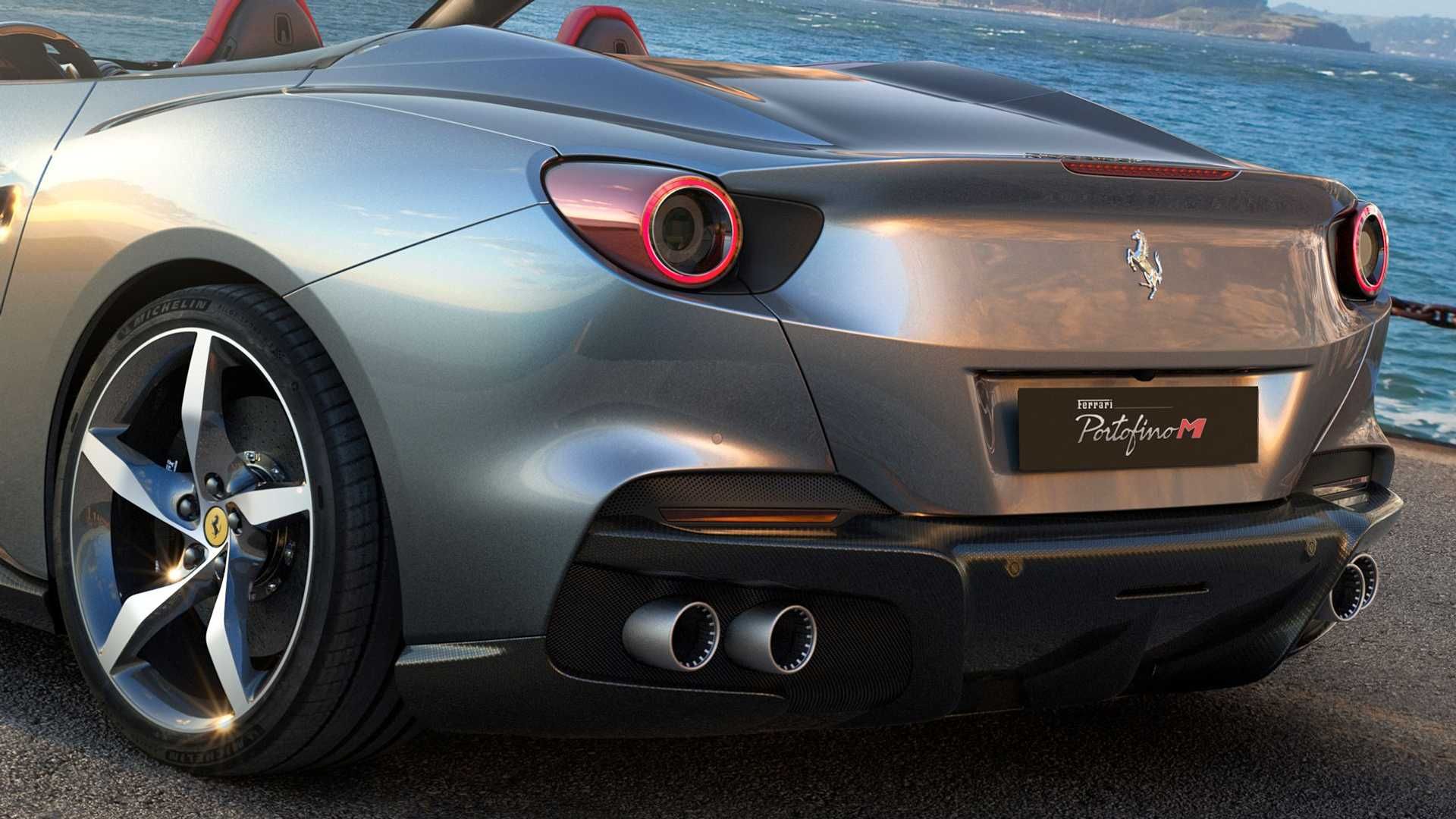 نمای سه چهارم عقب خودرو روباز فراری پورتوفینو ام / Ferrari Portofino M