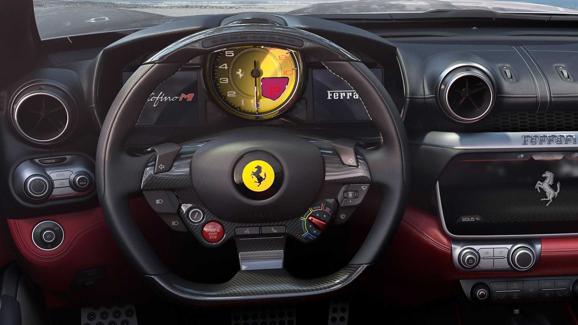 نمای داشبورد و فرمان خودرو روباز فراری پورتوفینو ام / Ferrari Portofino M