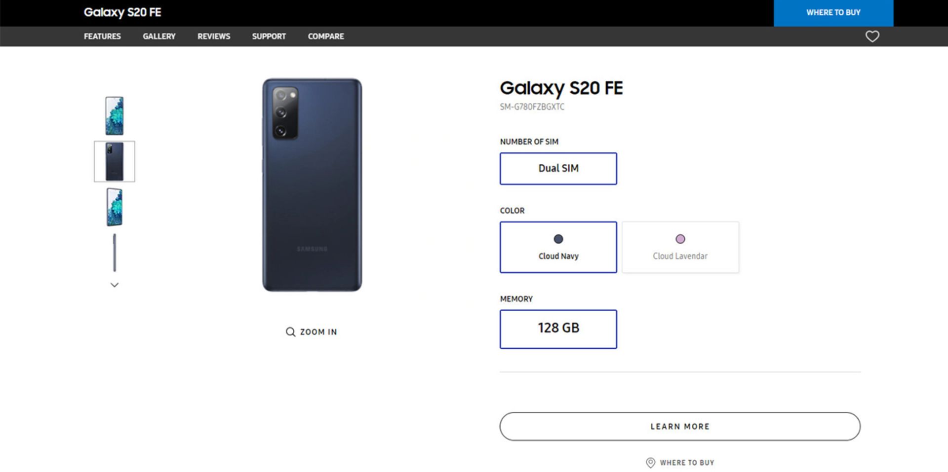 صفحه گلکسی اس 20 فن ادیشن / Galaxy S20 FE در سایت سامسونگ