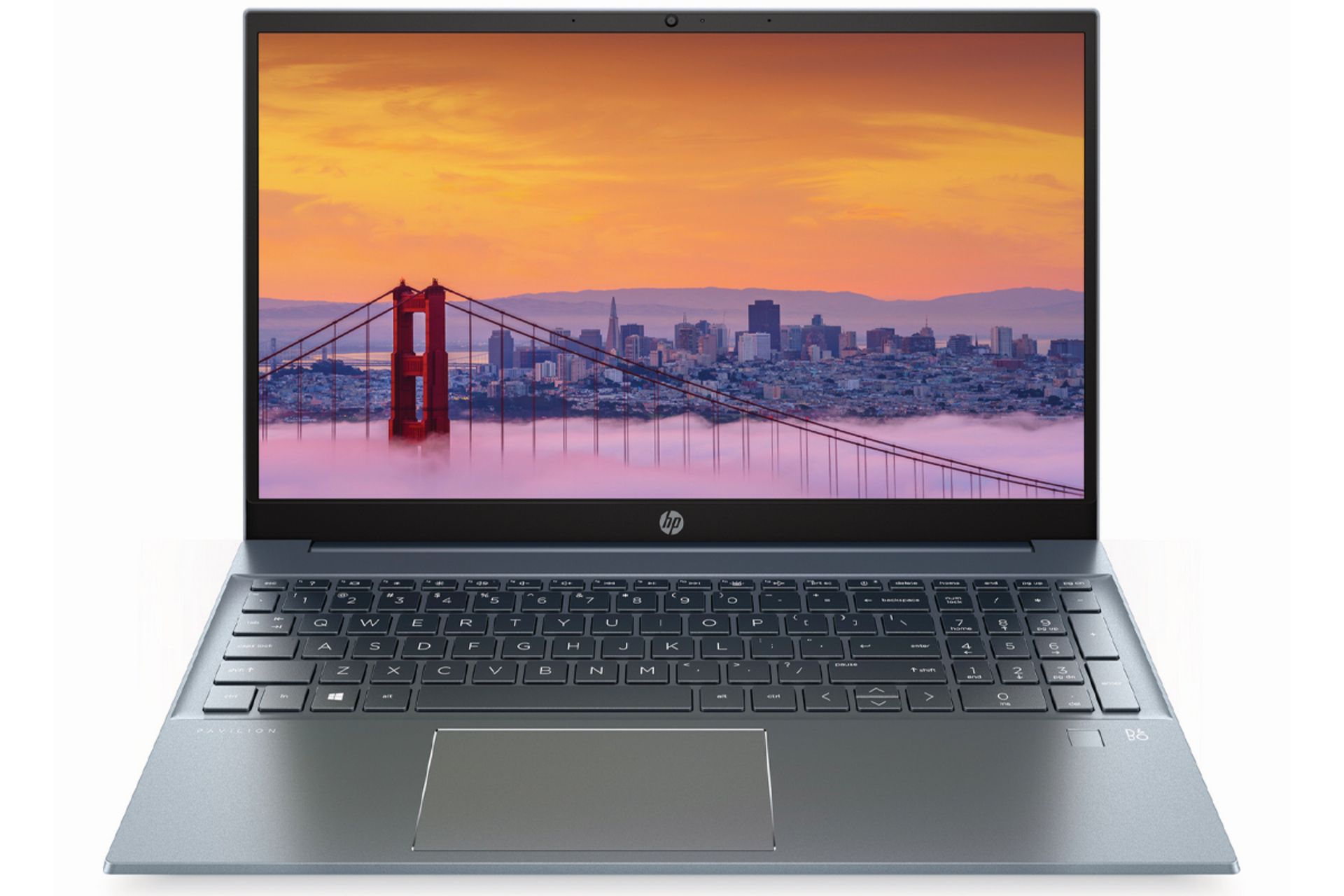 نمای جلو لپ تاپ HP Pavilion 15 مدل 2020 مشکی نمایشگر کیبورد