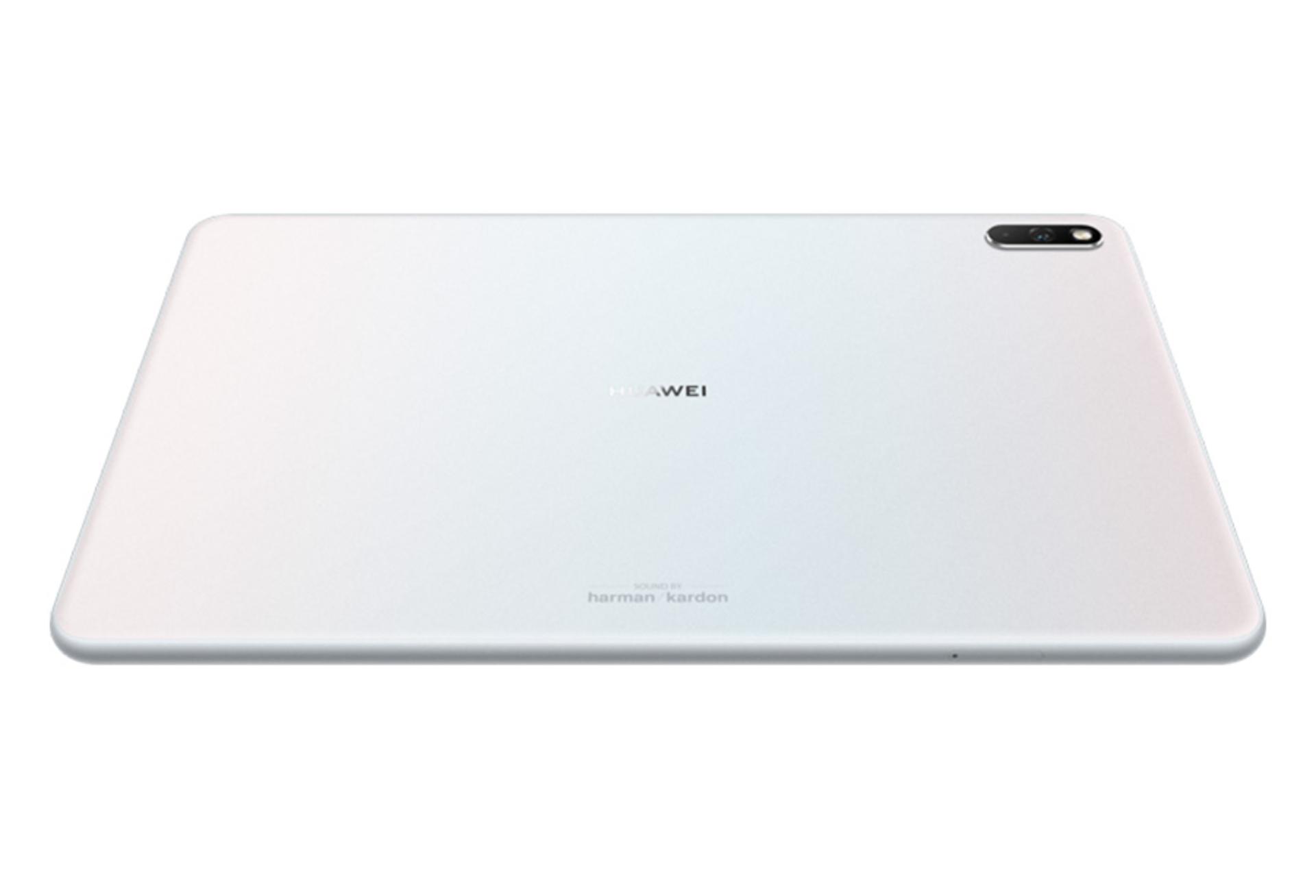 تبلت هواوی میت پد 5G رنگ سفید و نمایش لوگو هواوی