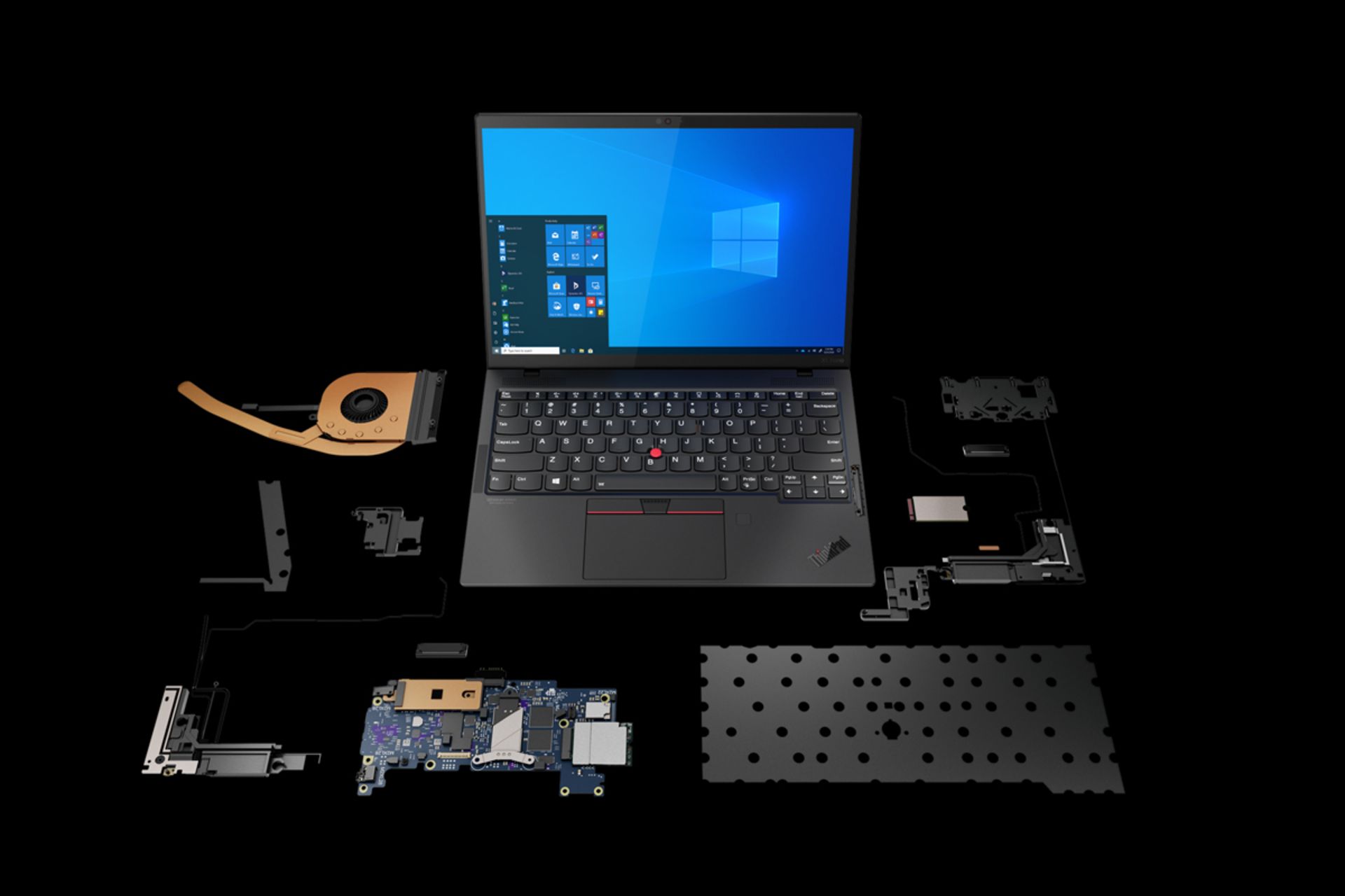 کالبدشکافی تینک پد ایکس وان نانو / ThinkPad X1 Nano تمام قطعات نمای جلو نمایشگر