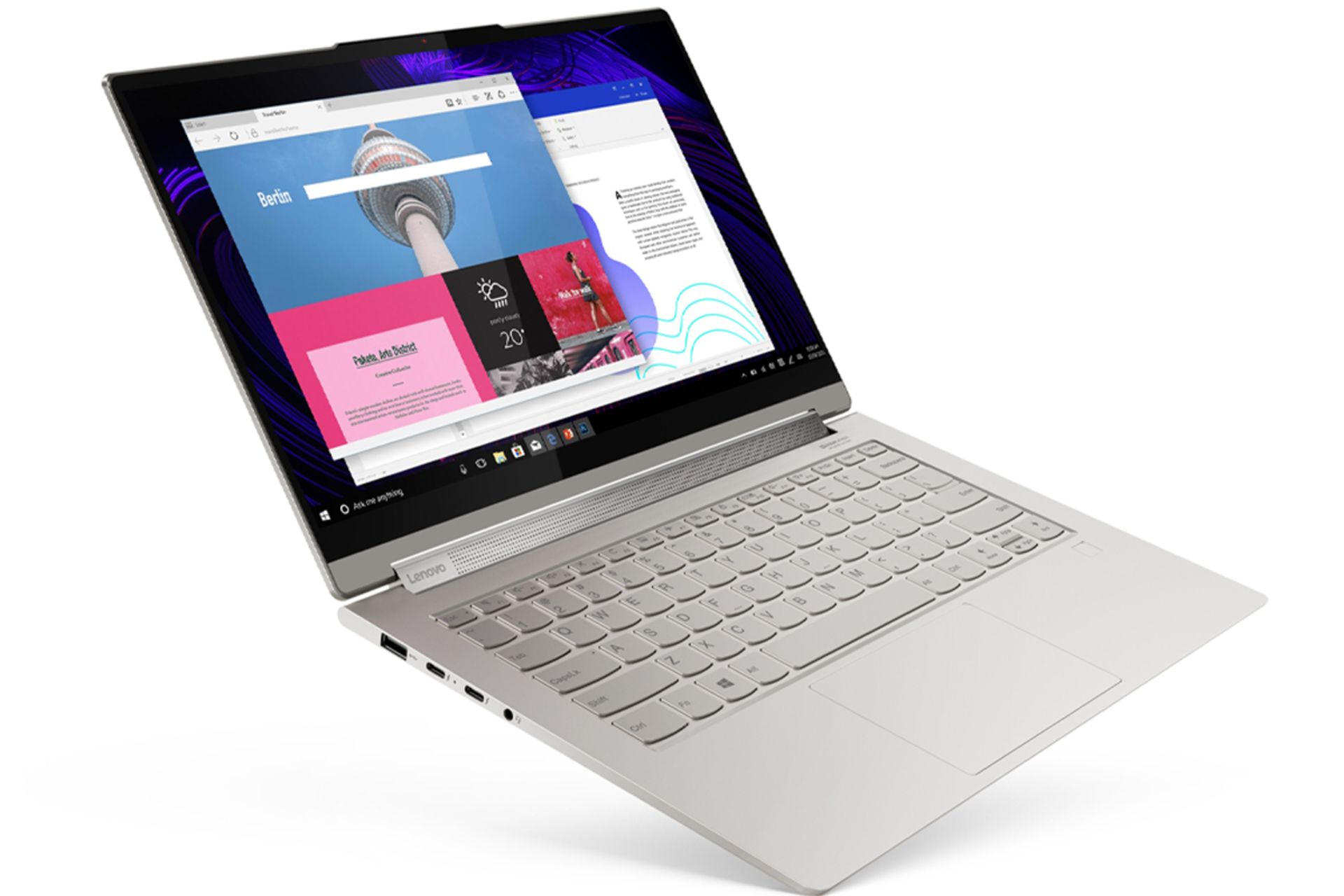 لنوو یوگا 9 آی / Lenovo Yoga 9i سفید از نمای سه رخ جلو