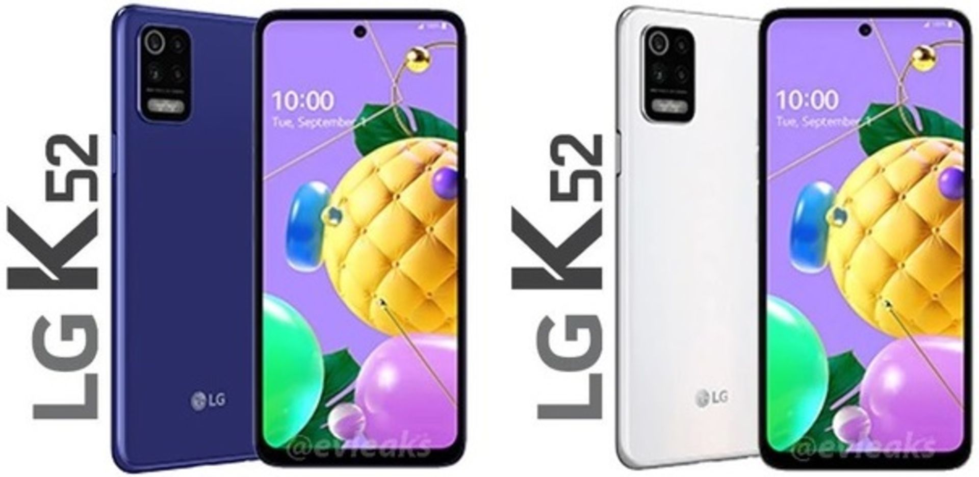 رندر غیررسمی ال جی کی 52 / LG K52 در دو رنگ پنل پشت و جلو