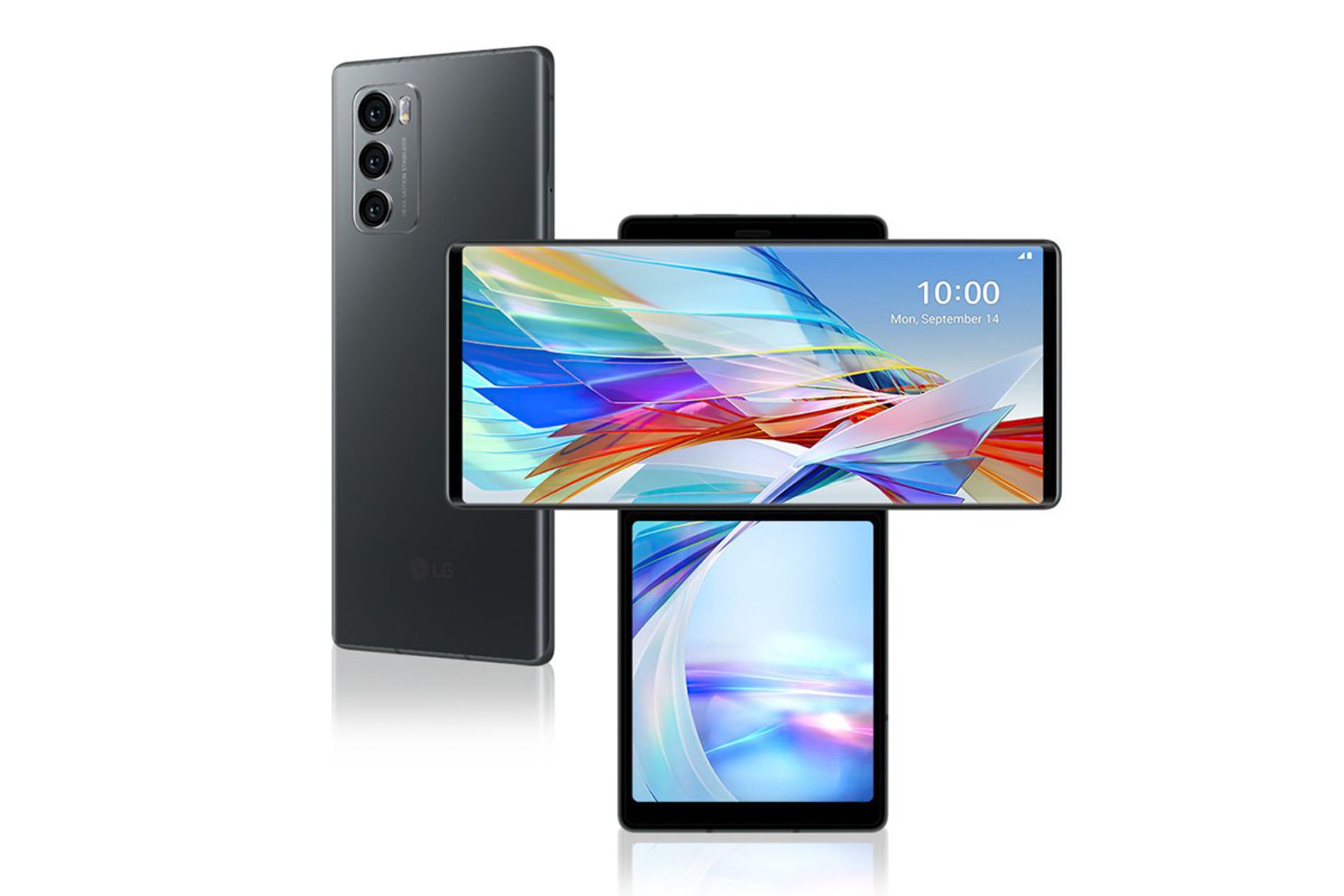 جلو و پشت ال جی وینگ / LG Wing با رنگ مشکی و نمایشگر چرخیده