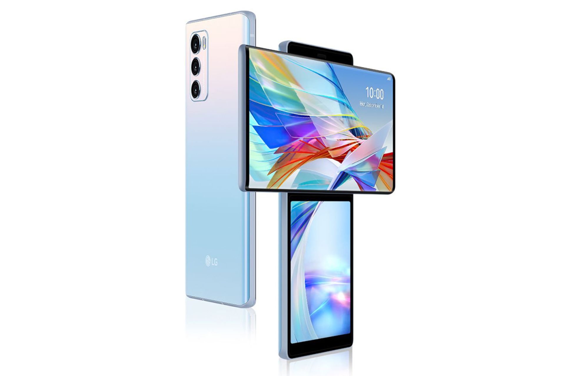 جلو و پشت ال جی وینگ / LG Wing با رنگ سفید و نمایشگر چرخیده