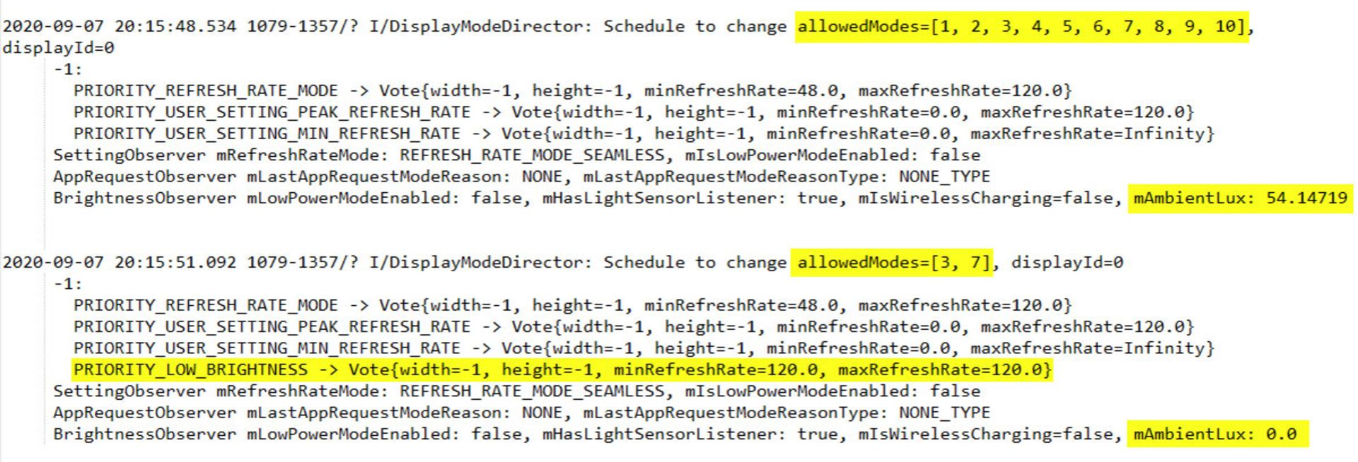 نرخ نوسازی متغیر در نور پایین