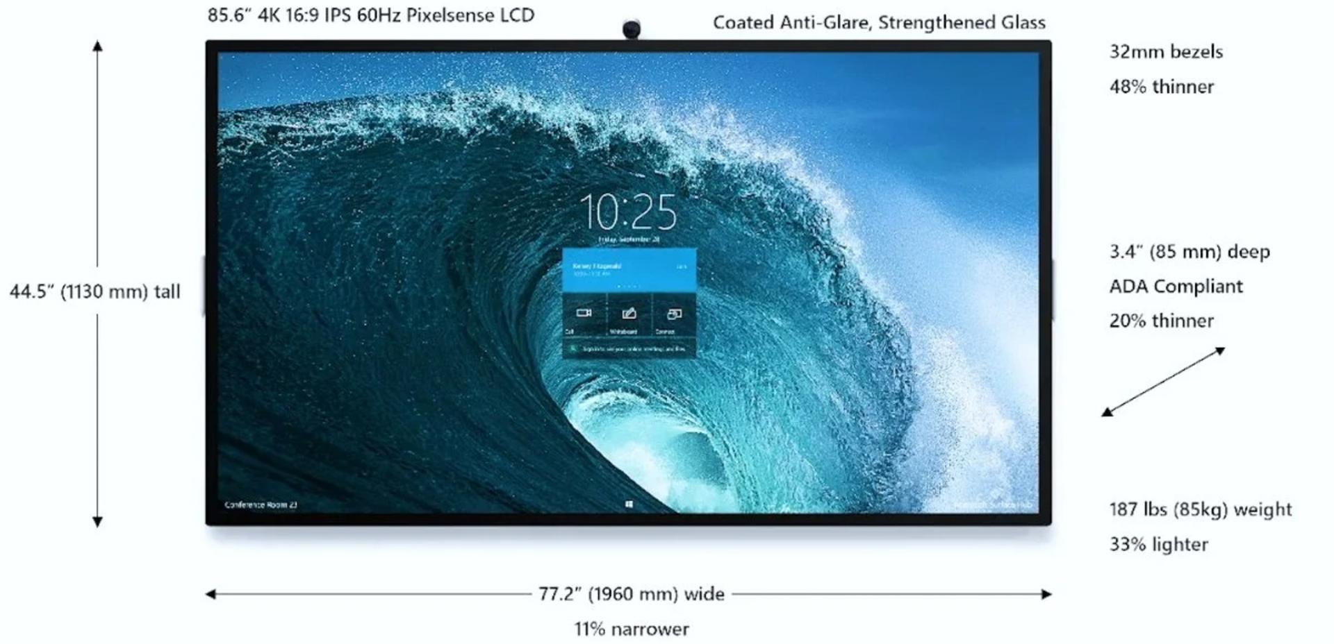 نمای جلو سرفیس هاب 2 اس مایکروسافت / Microsoft Surface Hub 2S مشخصات فنی