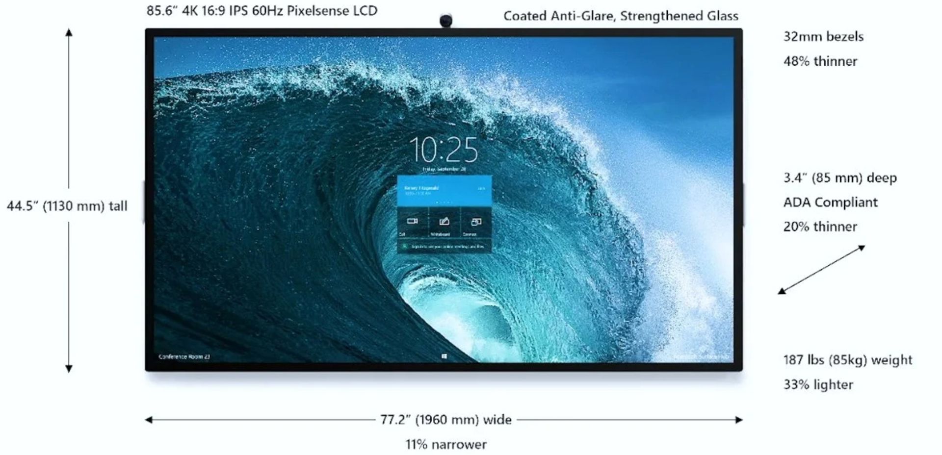 نمای جلو سرفیس هاب 2 اس مایکروسافت / Microsoft Surface Hub 2S مشخصات فنی