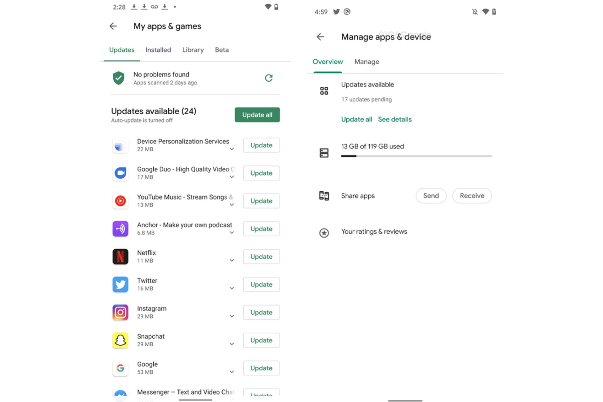 نسخه قدیمی و جدید بخش My Apps پلی استور گوگل / Play Store