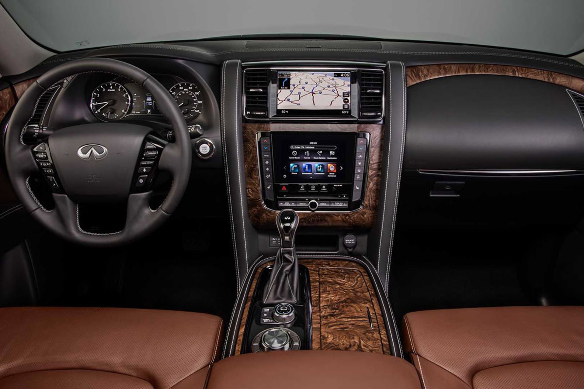 نمای داخل کابین و داشبورد خودرو شاسی بلند لوکس اینفینیتی کیو ایکس 80 / 2021 Infiniti QX80 SUV