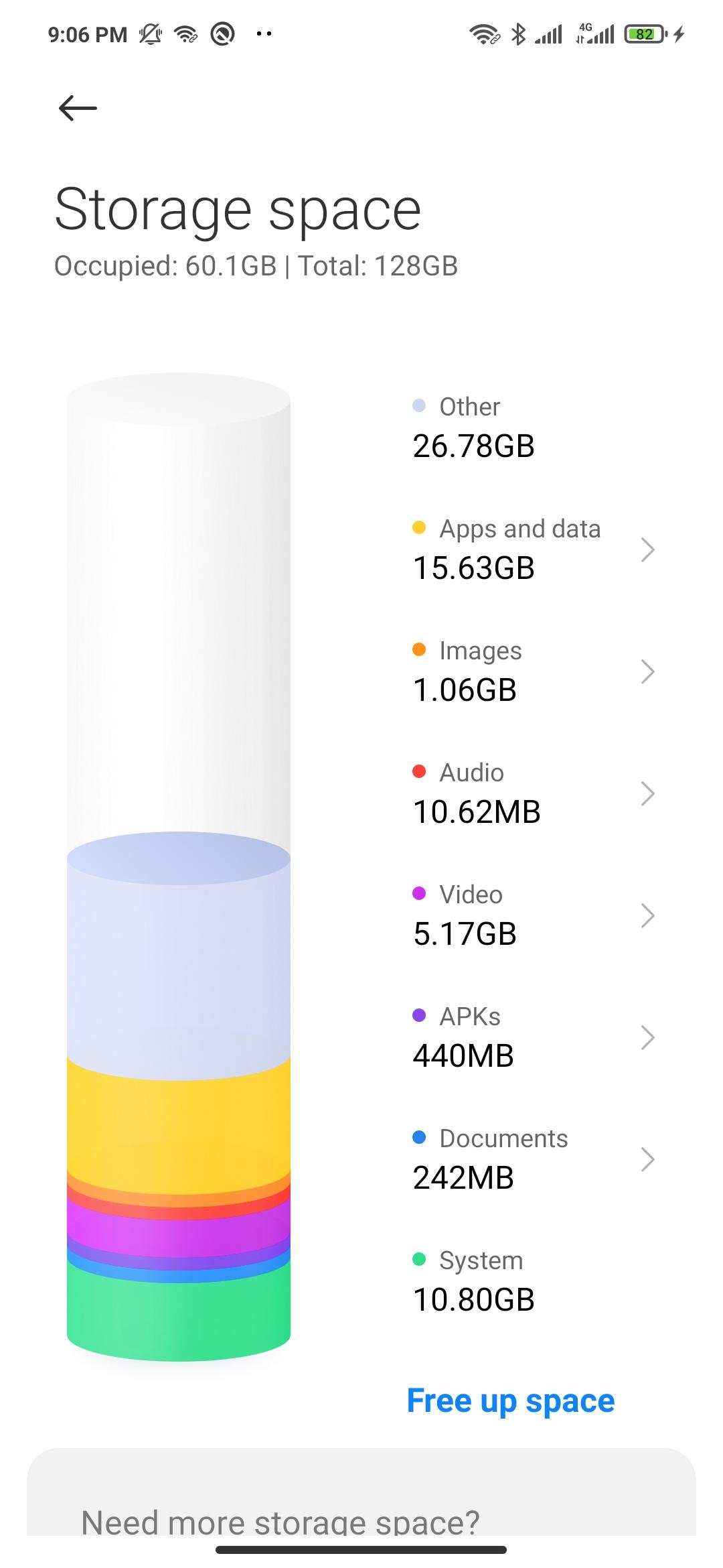 Storage space در رابط کاربری MIUI 12 شیائومی