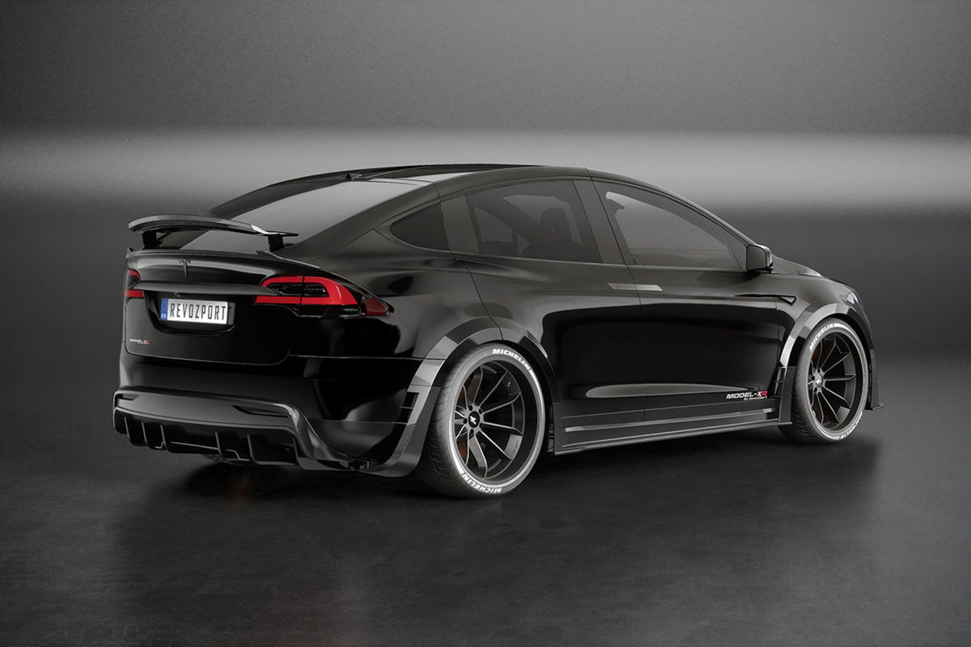 نمای عقب خودروی الکتریکی تسلا مدل ایکس / Tesla Model X سیاه رنگ