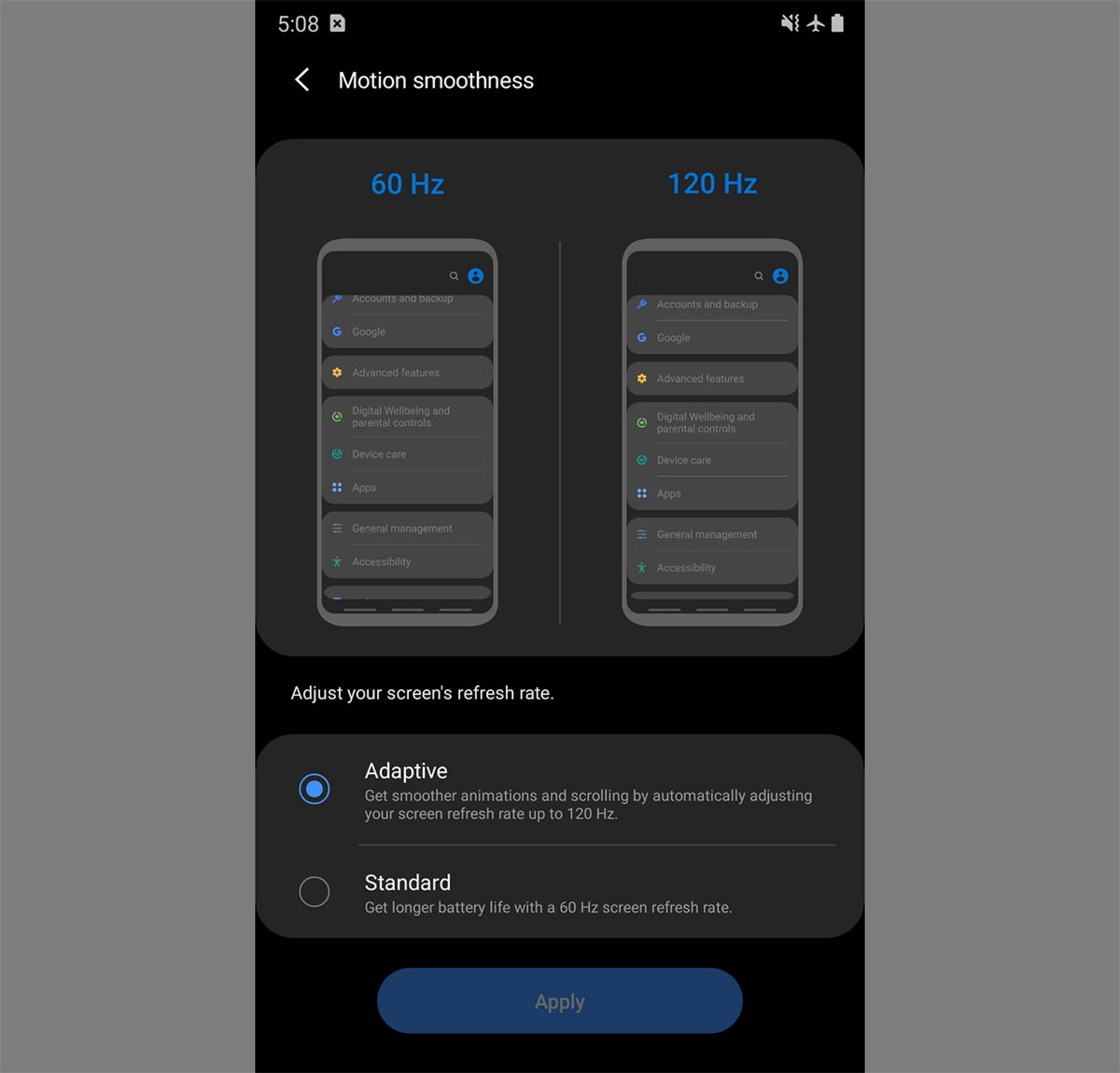 تنظیمات نرخ نوسازی متغیر در گلکسی نوت 20 اولترا