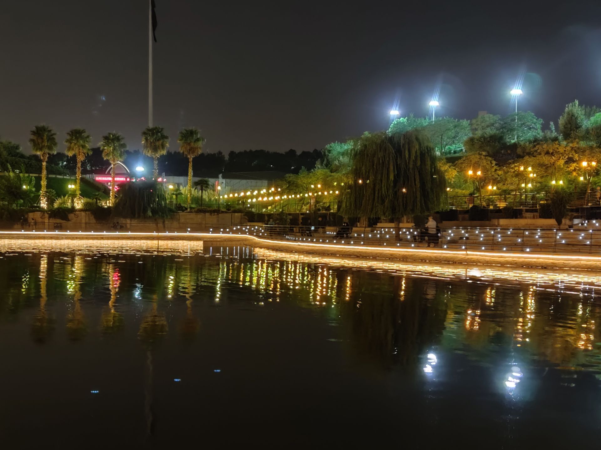 نمونه عکس 2X دوربین اصلی شیائومی می 10 در محیط کم نور - دریاچه باغ کتاب