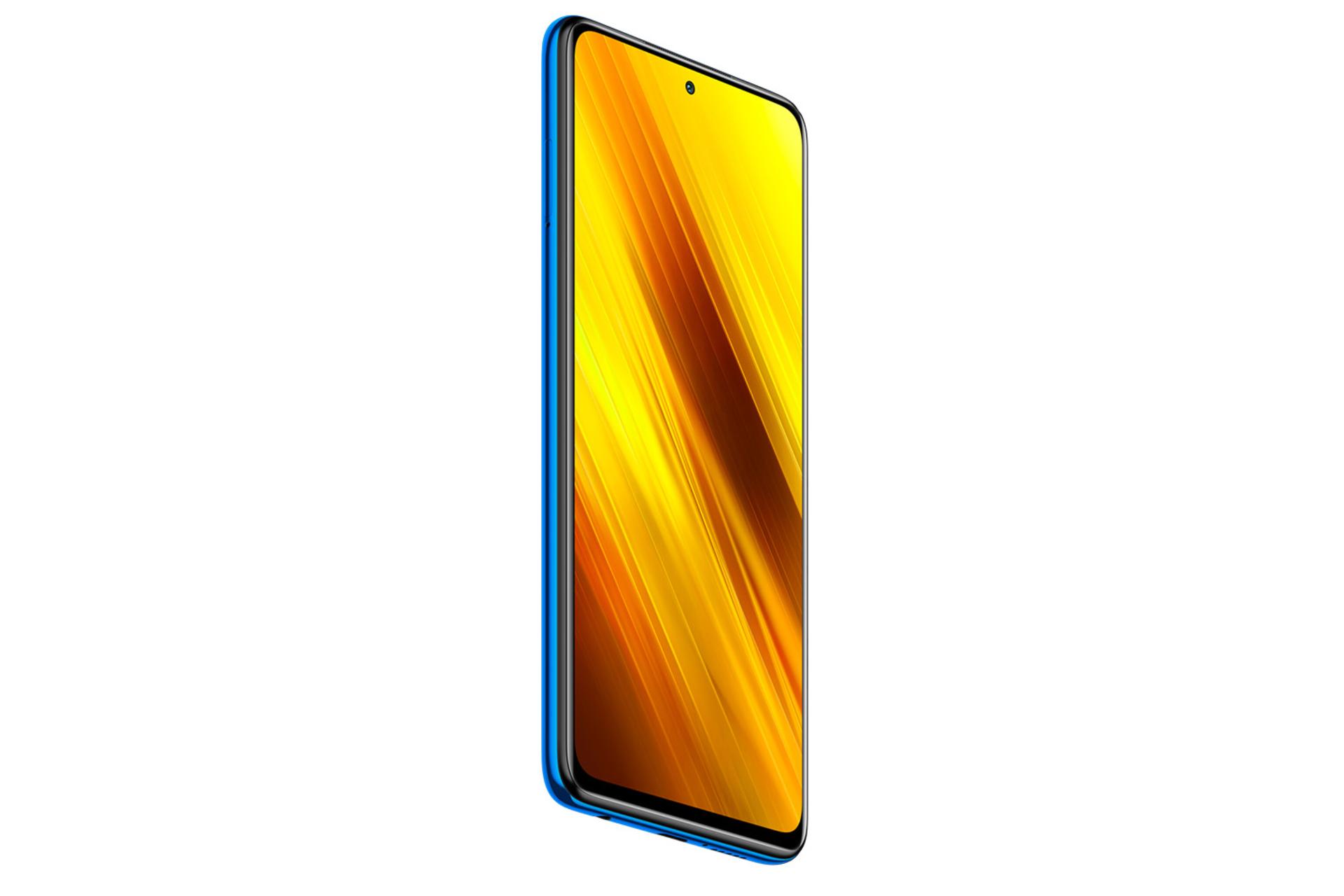 نمای نیمرخ و جلو گوشی  Xiaomi Poco X3 NFC با رنگ آبی