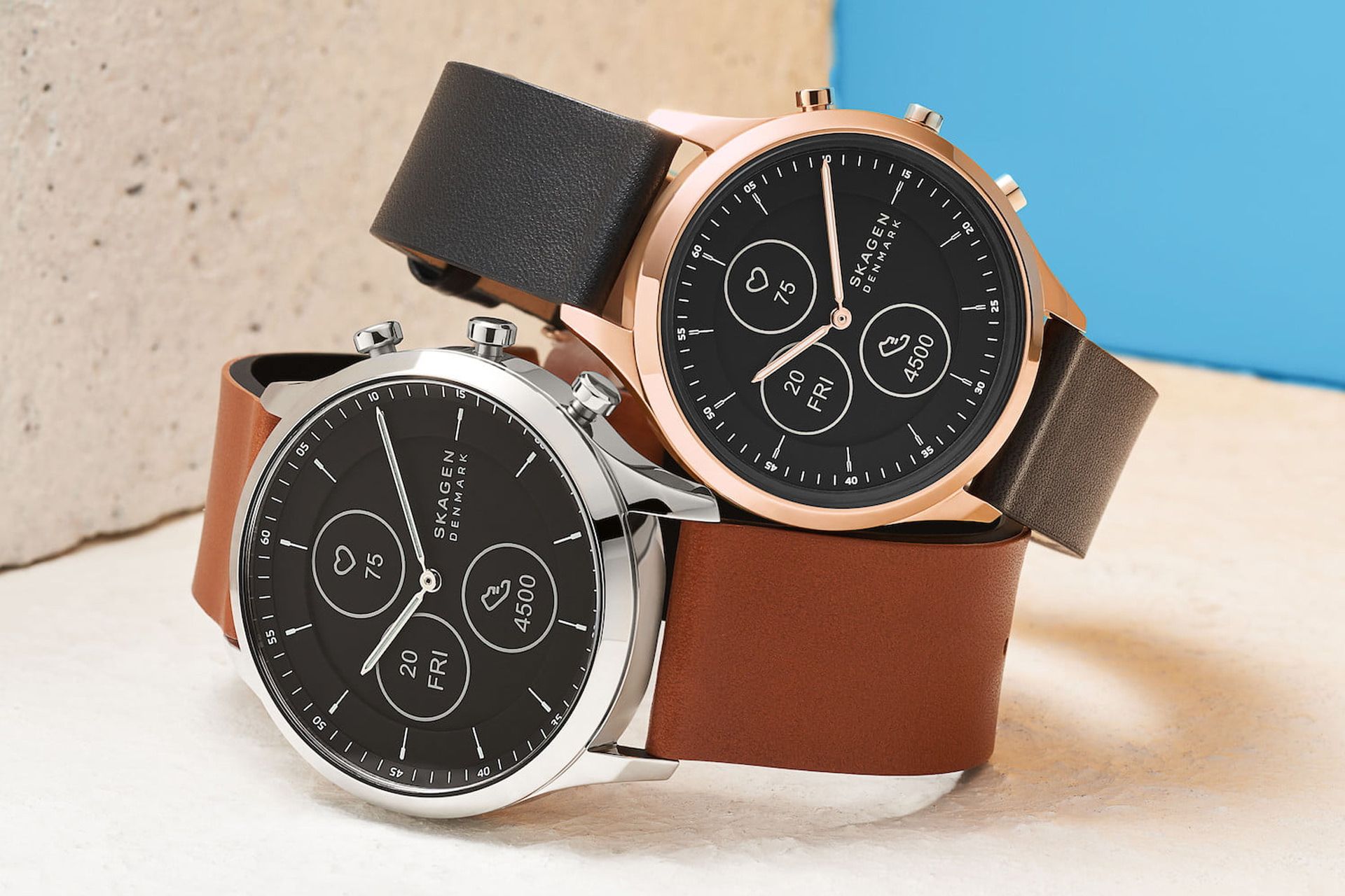 رنگ بندی ساعت فسیل Skagen Jorn Hybrid HR از نمای جلو در دو رنگ
