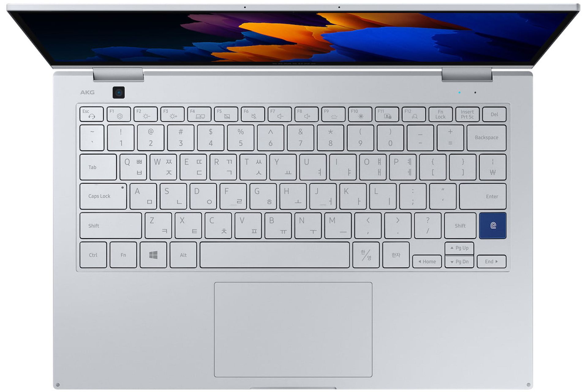 نمای بالا گلکسی بوک فلکس 2 / Galaxy Book Flex 2 کیبورد سفید