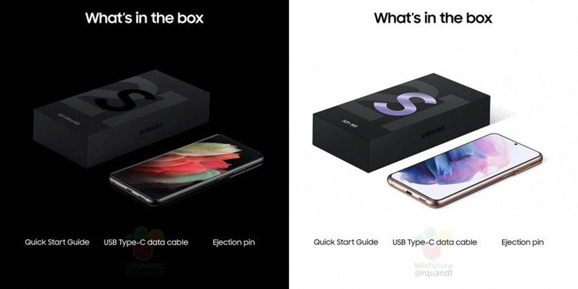 محتویات جعبه در تصویر تبلیغاتی گلکسی اس 21 / Galaxy S21