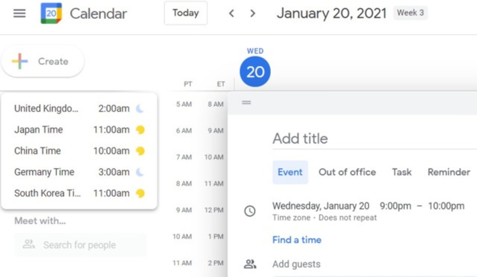 اسکرین شات حالت آفلاین تقویم گوگل / Google Calendar