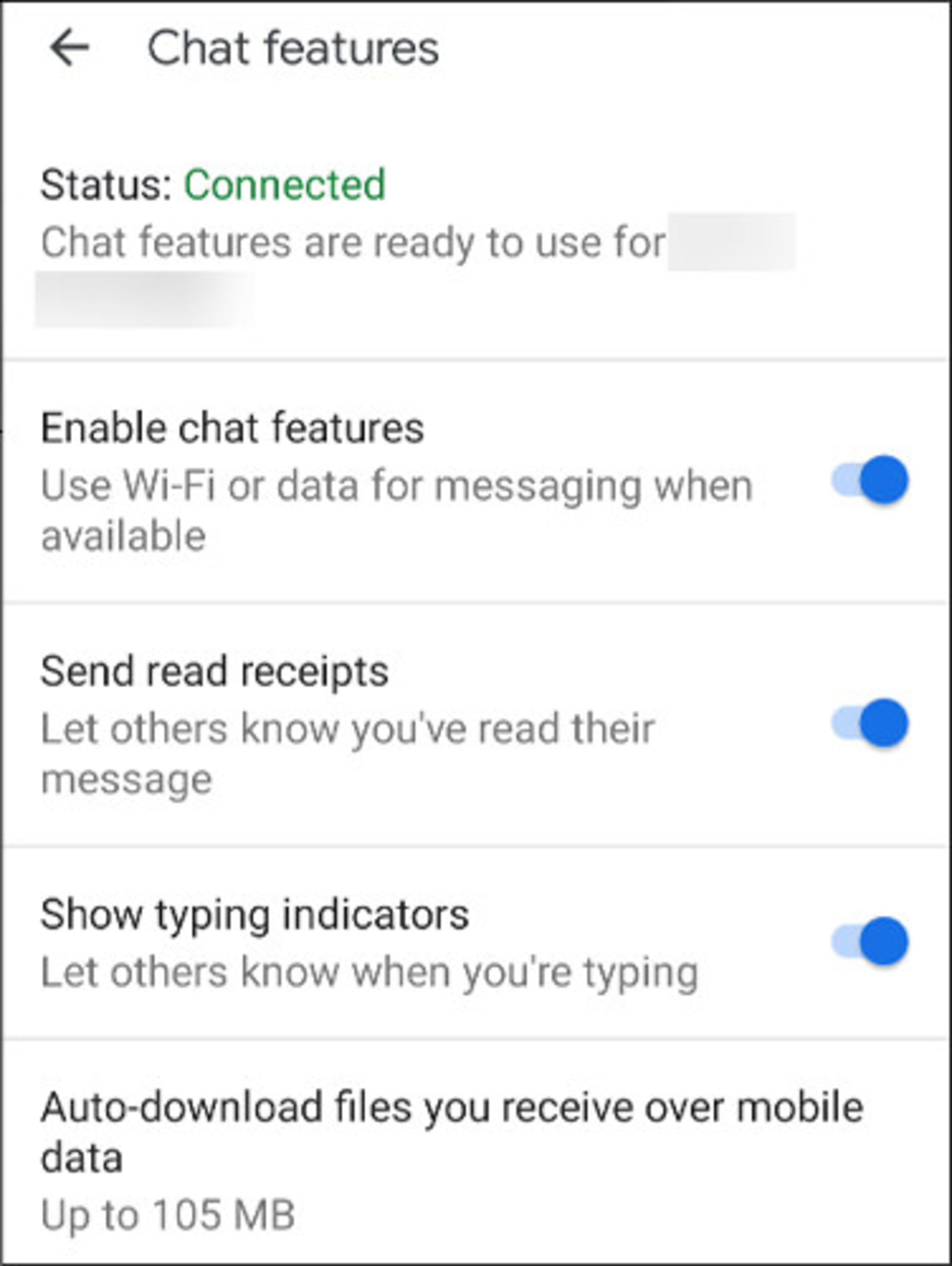 لیست قابلیت های بخش Chat Features اندروید