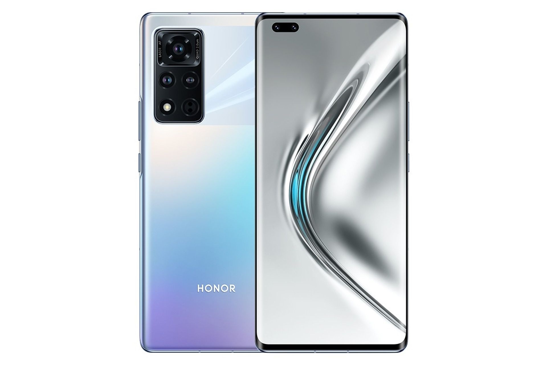 آنر وی 40 5G نمای جلو و پشت رنگ نقره ای