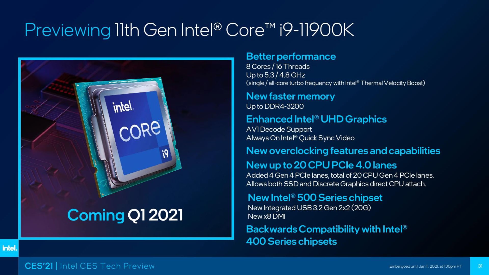 مرجع متخصصين ايران مشخصات رسمي پردازنده اينتل Core i9-11900K در CES 2021