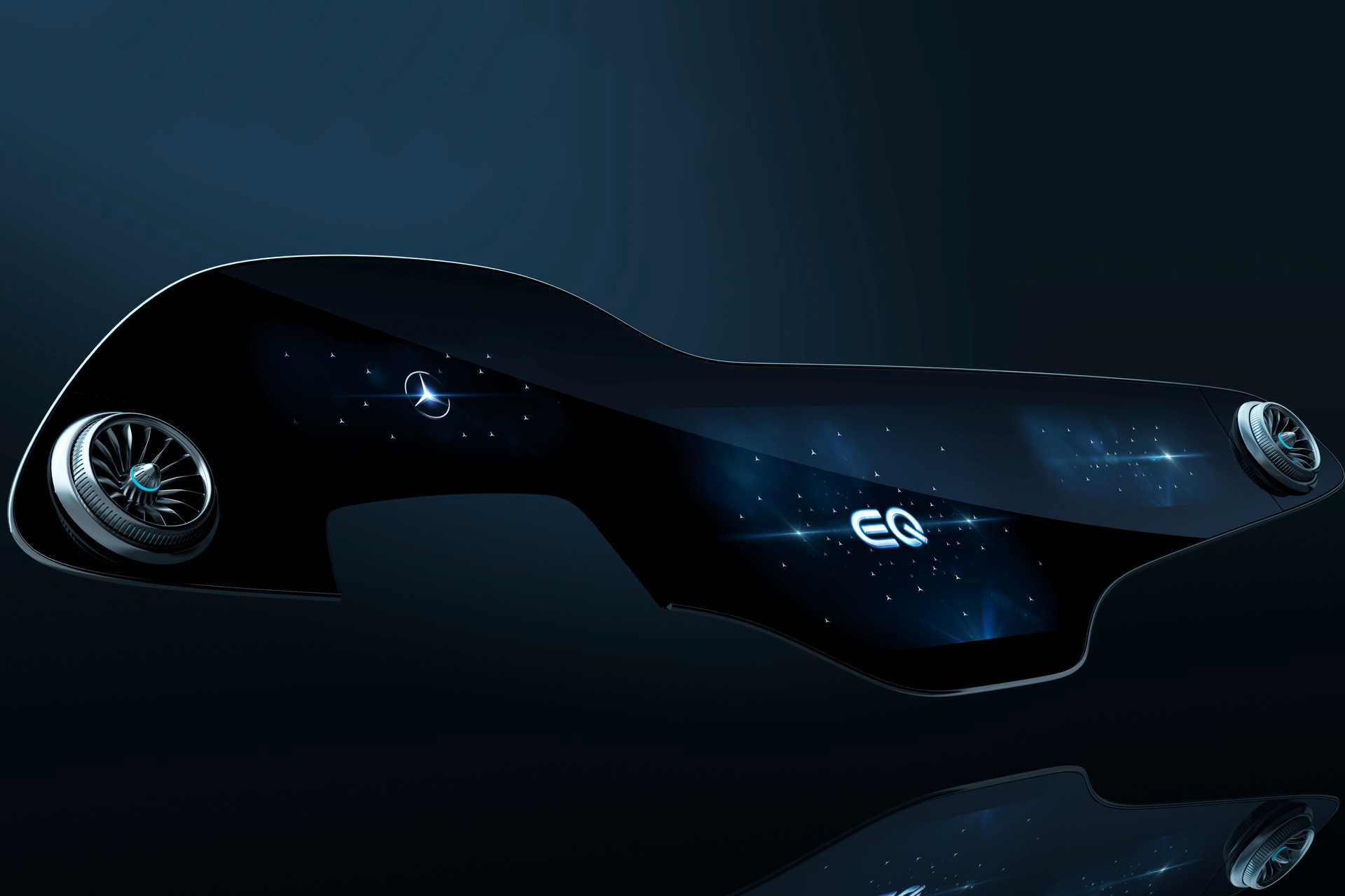 نمای جلو نمایشگر هایپراسکرین MBUX مرسدس بنز / Mercedes-Benz EQS EV MBUX Hyperscreen