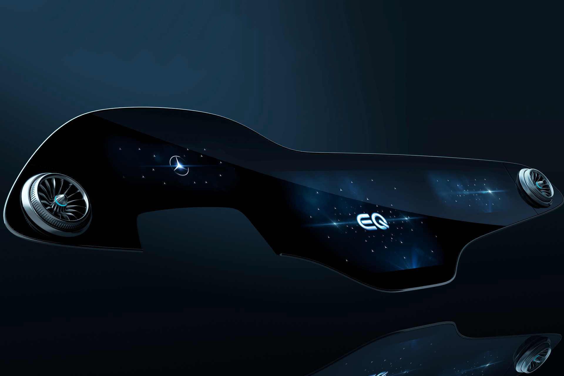 نمای جلو نمایشگر هایپراسکرین MBUX مرسدس بنز / Mercedes-Benz EQS EV MBUX Hyperscreen