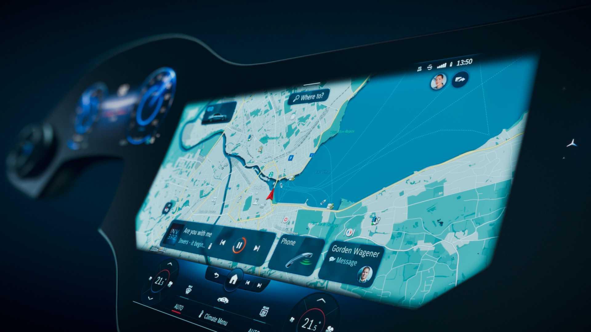 ناوبری نمایشگر هایپراسکرین MBUX مرسدس بنز / Mercedes-Benz EQS EV MBUX Hyperscreen