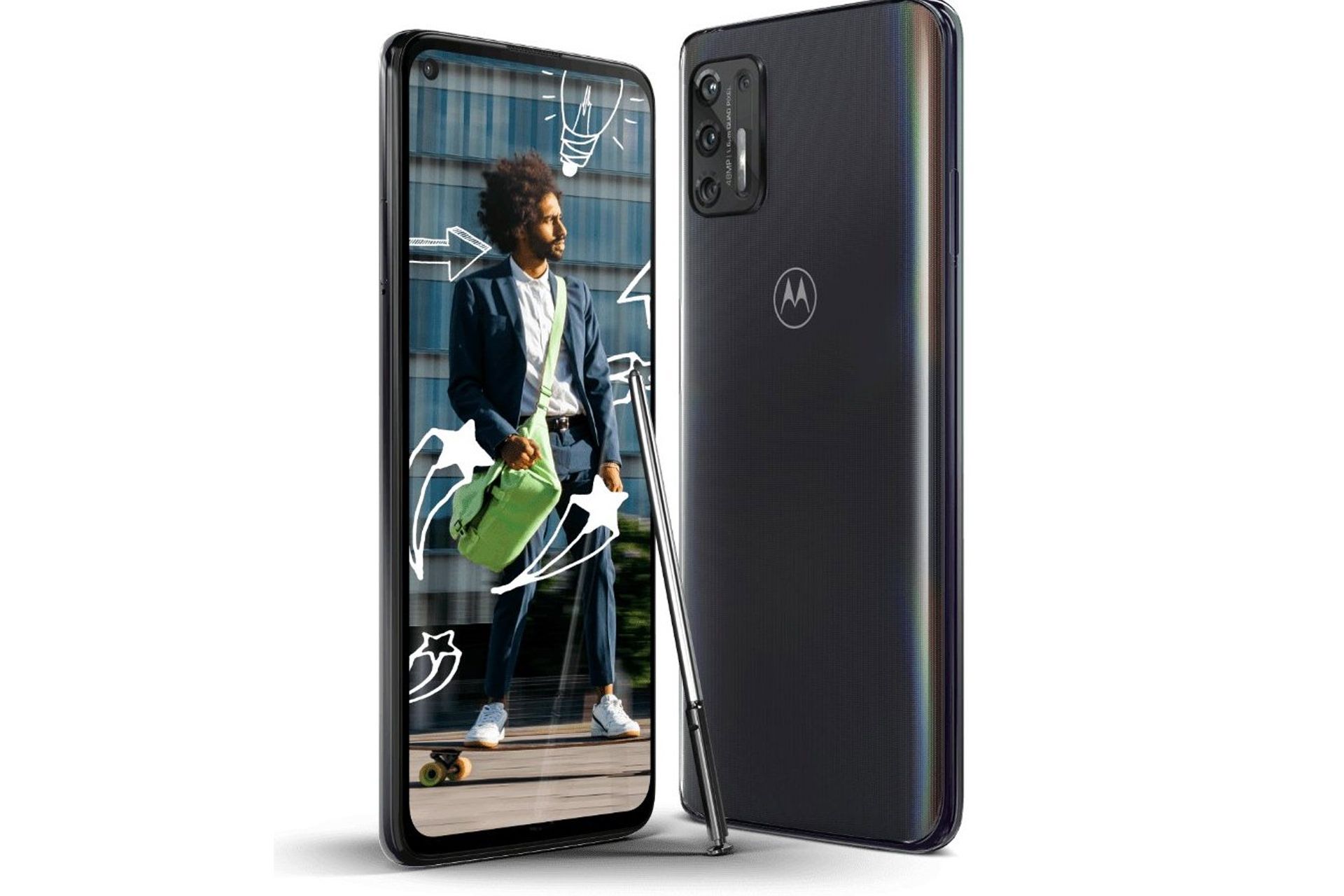 موتورولا موتو جی استایلوس 2021 از پشت و جلو مشکی