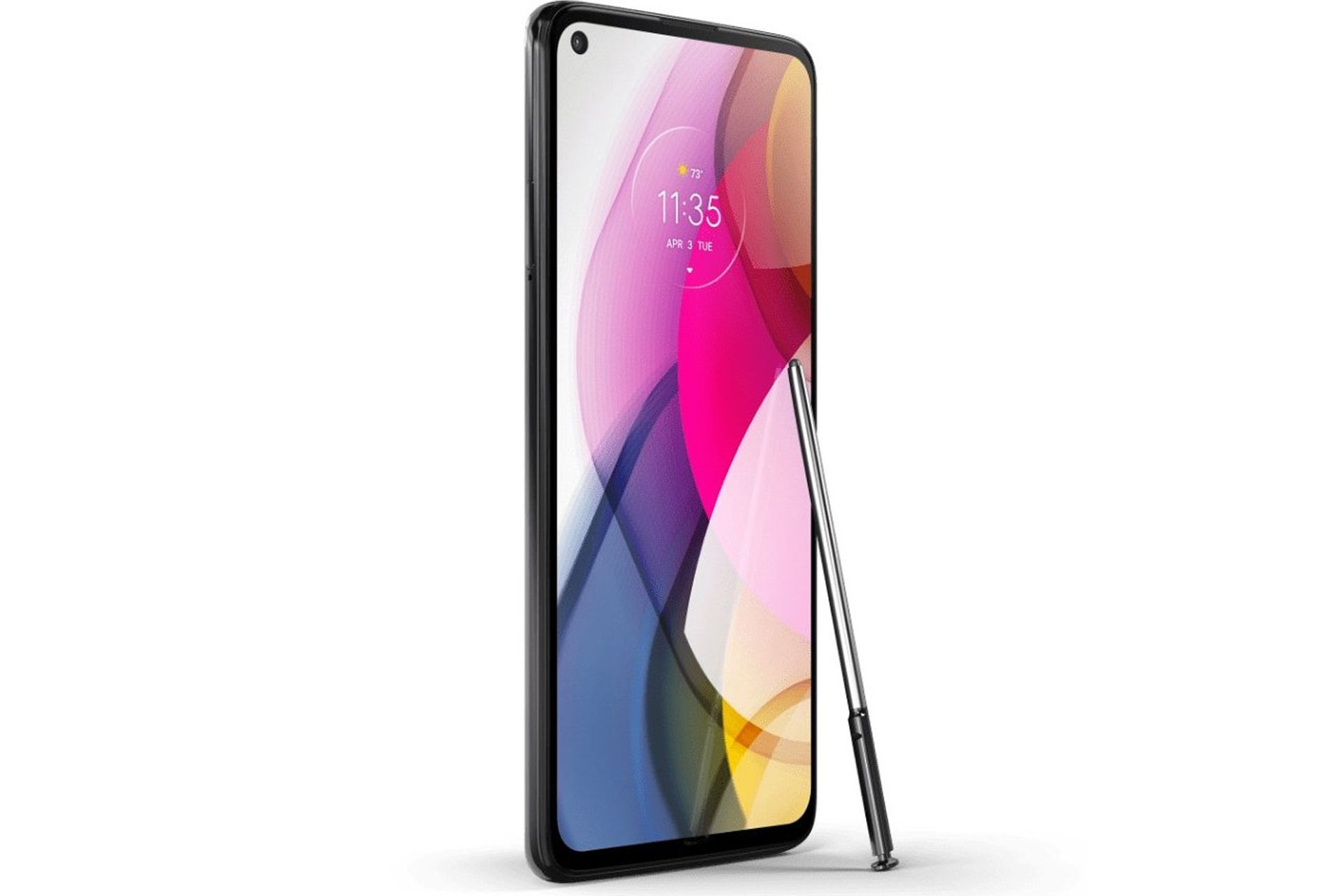 موتورولا موتو جی استایلوس 2021 از نمای جلو با قلم لمسی