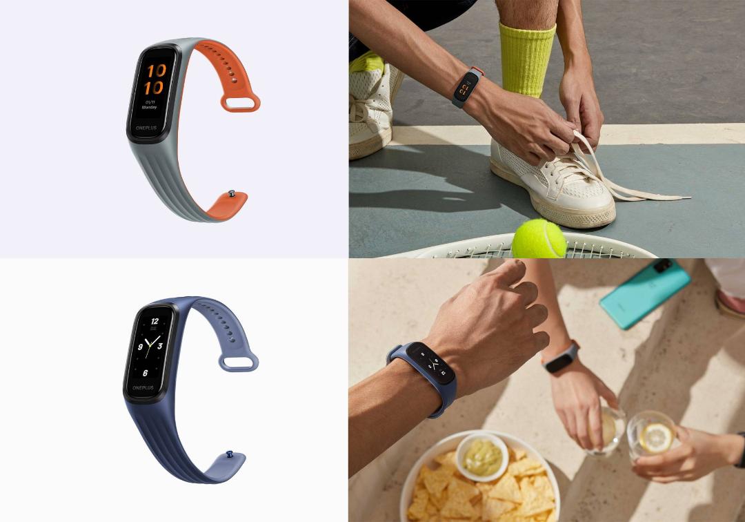 مدل های خاکستری و آبی وان پلاس بند / OnePlus Band روی مچ