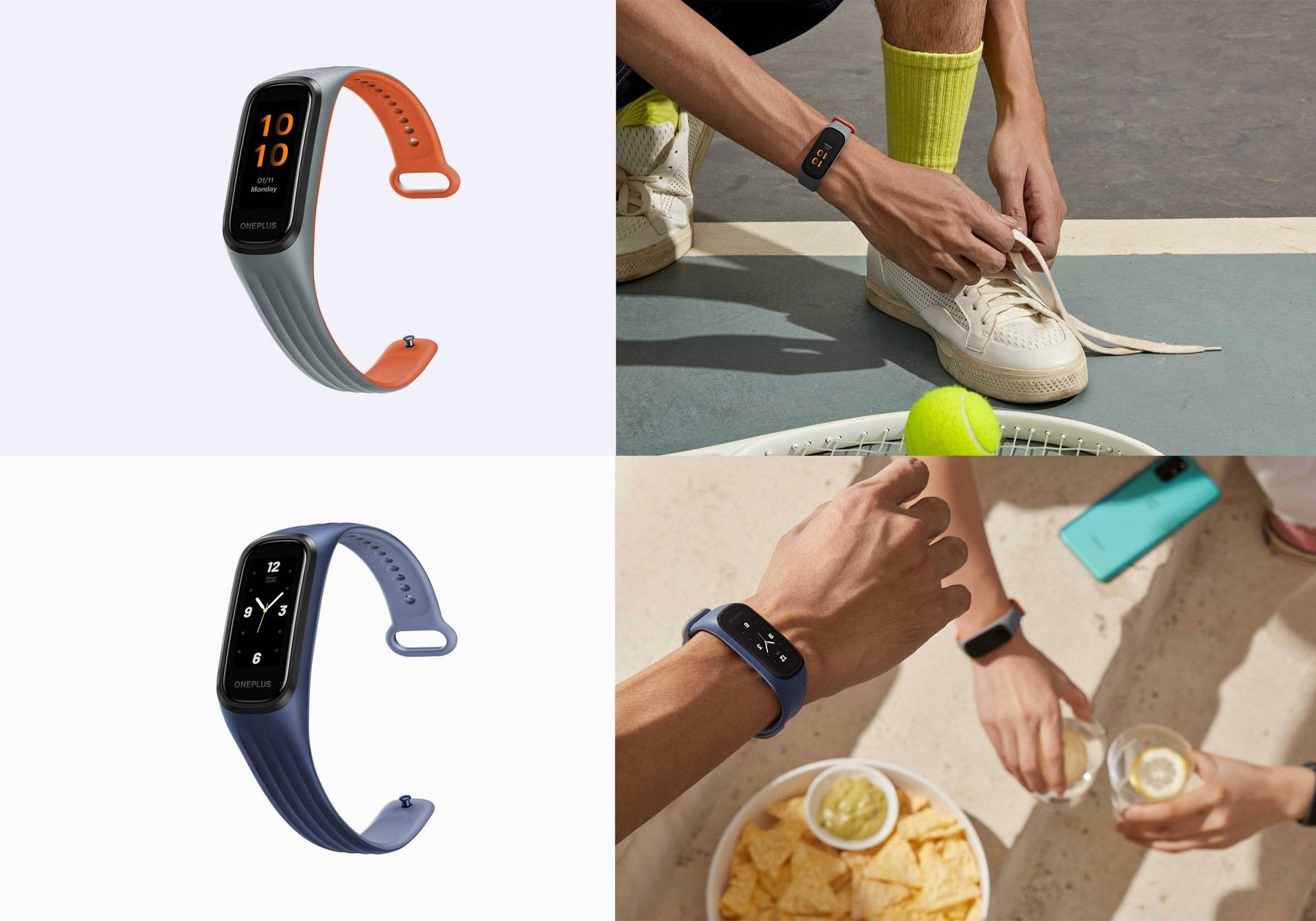 مدل های خاکستری و آبی وان پلاس بند / OnePlus Band روی مچ