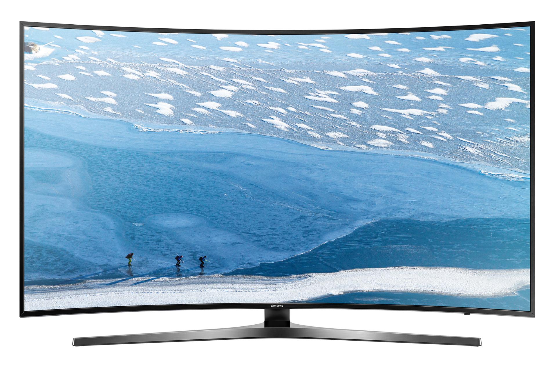نمای جلو تلویزیون سامسونگ 49KU7975 با صفحه روشن