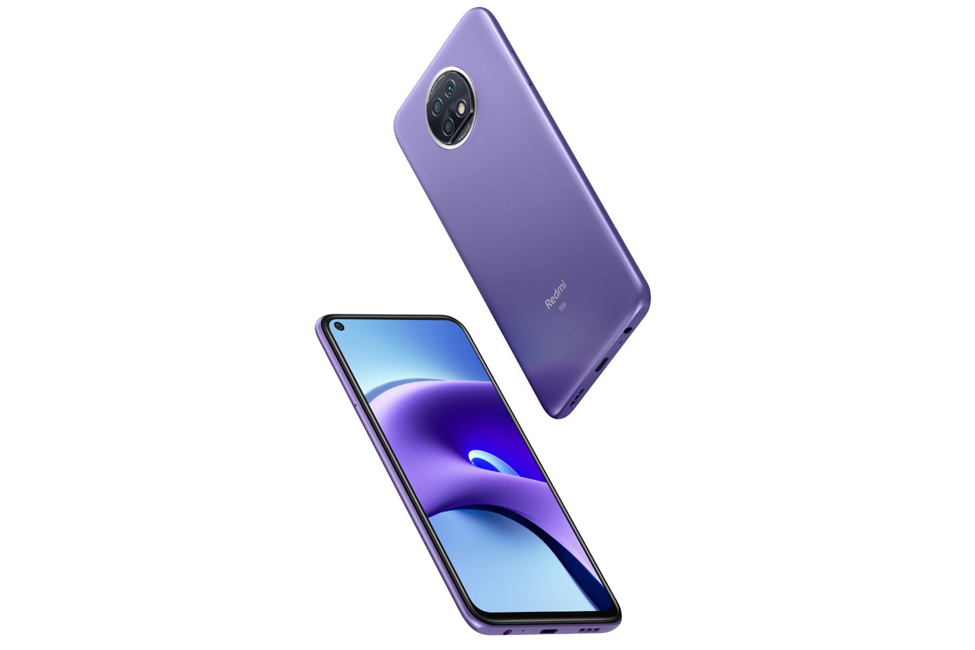 ردمی نوت 9 تی 5G از نمای پشت و جلو رندر مدل بنفش