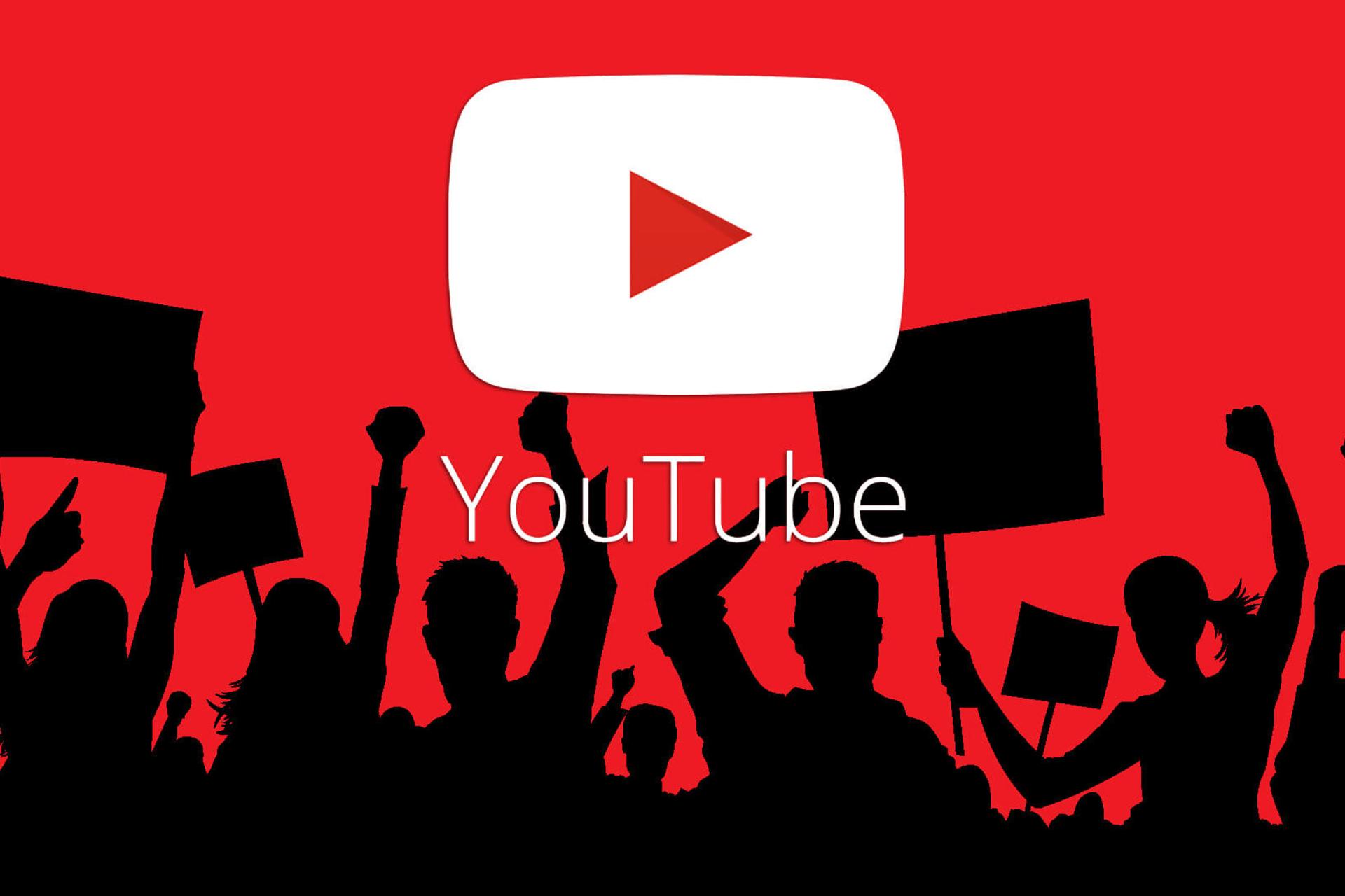 لوگو سفید یوتیوب / YouTube در پس زمینه قرمز مردم به رنگ مشکی