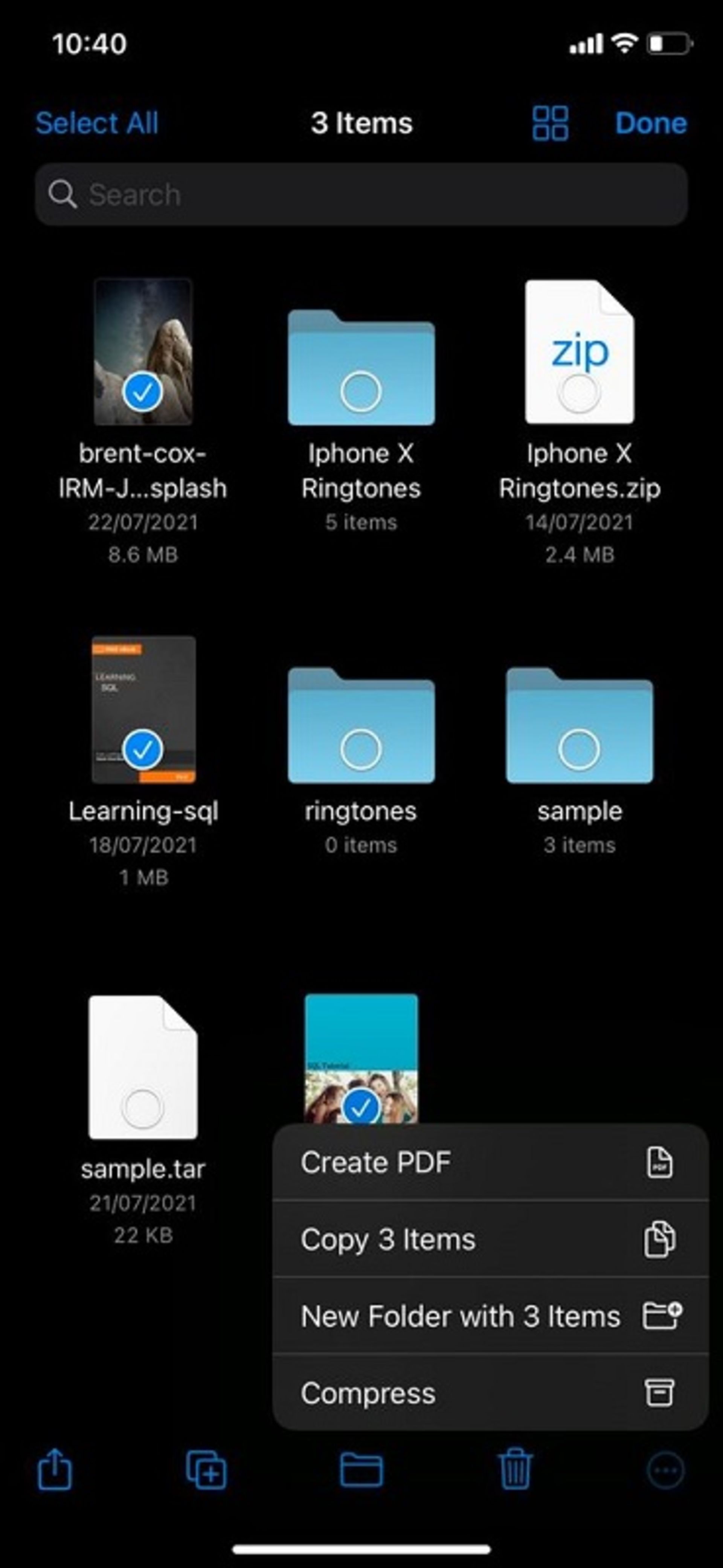 ساخت فایل زیپ با اپ Files