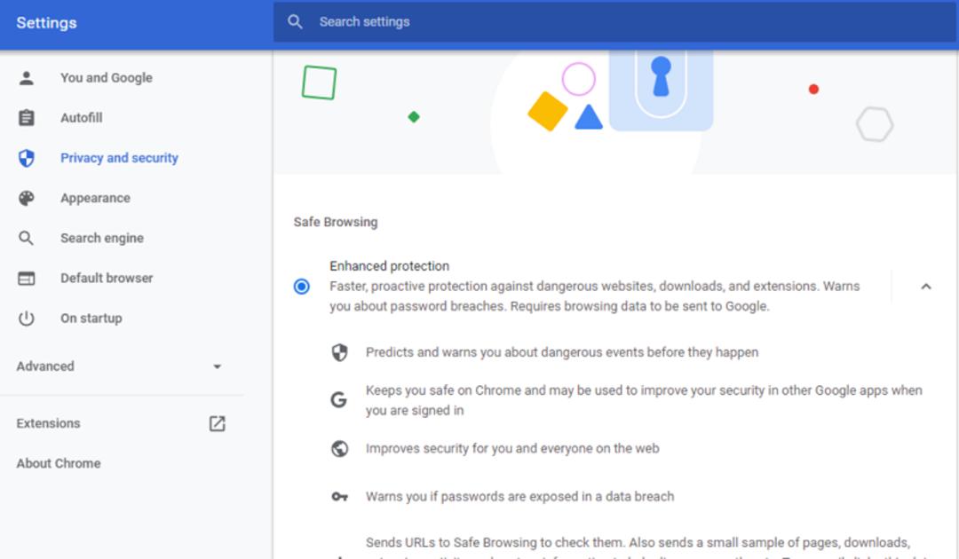 فعال کردن حالت enhanced safe browsing