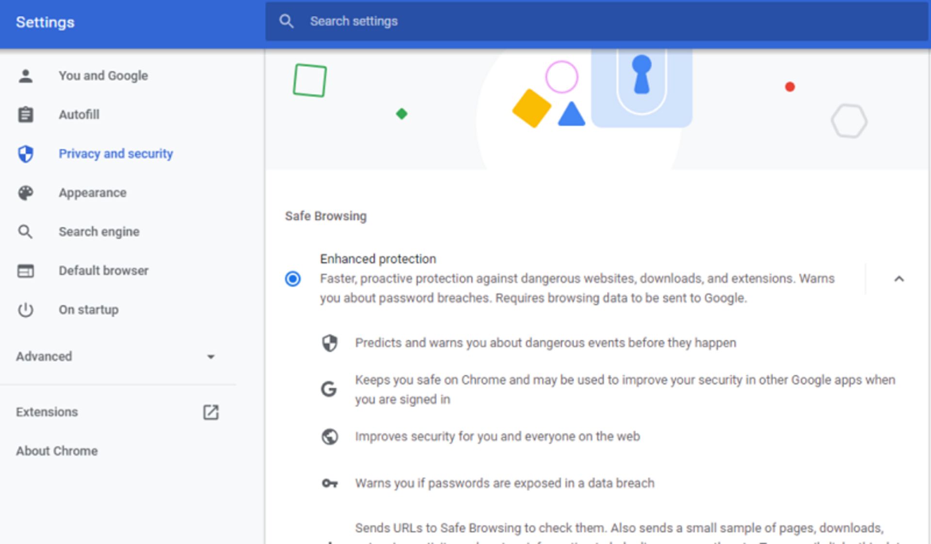 فعال کردن حالت enhanced safe browsing