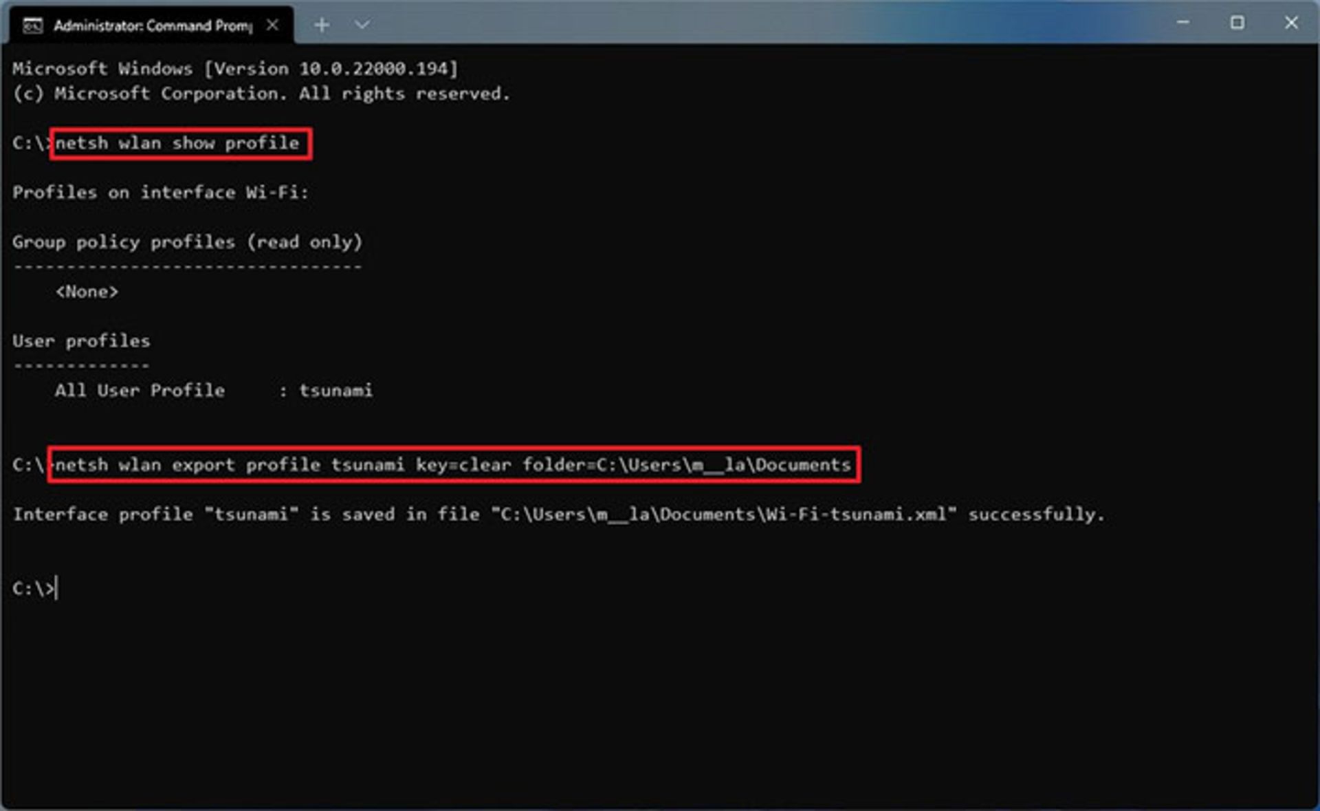 خروجی گرفتن از پروفایل