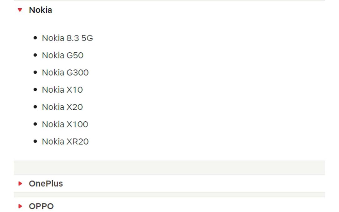 فهرست دستگاه‌های نوکیا از جمله نوکیا X100 و نوکیا G300