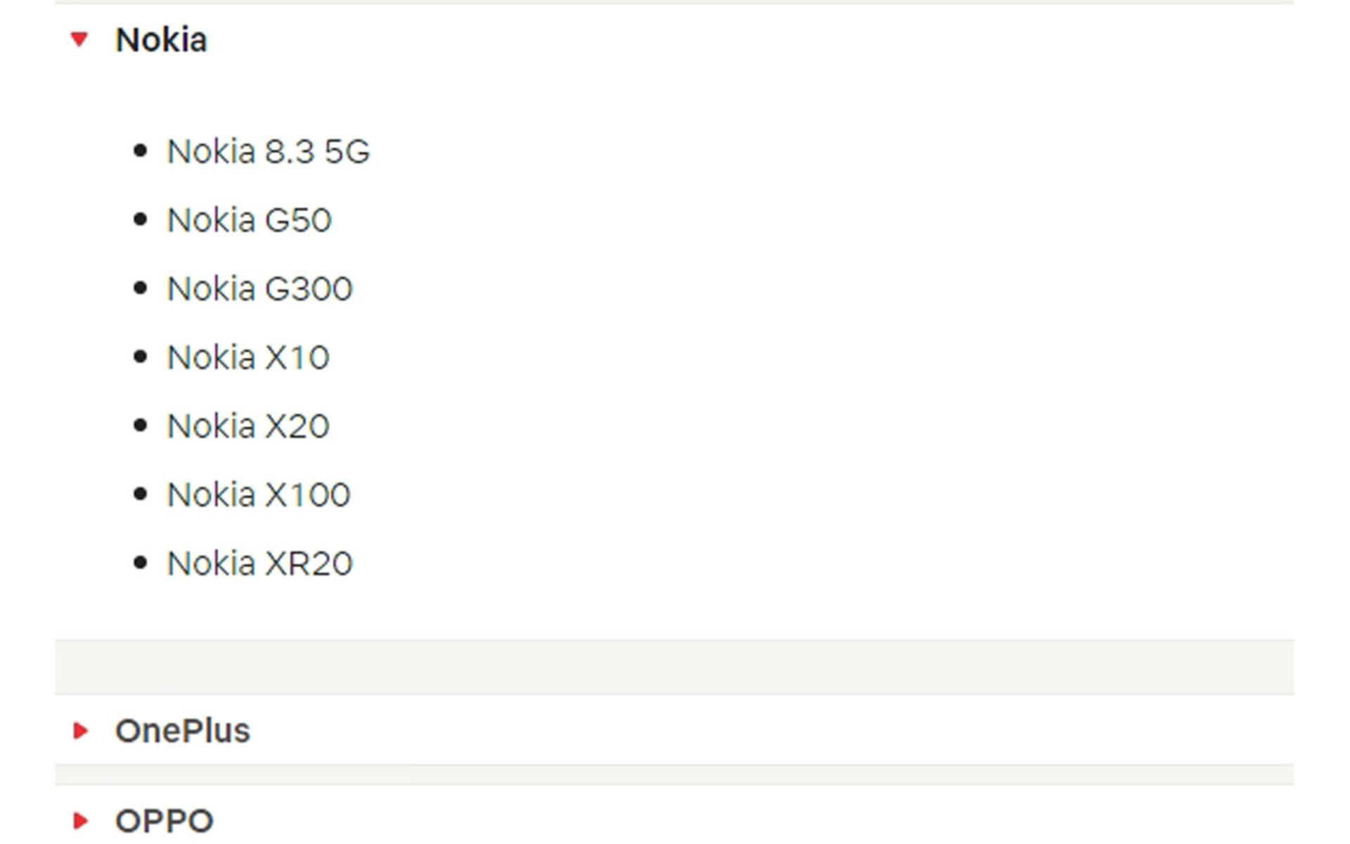 فهرست دستگاه‌های نوکیا از جمله نوکیا X100 و نوکیا G300